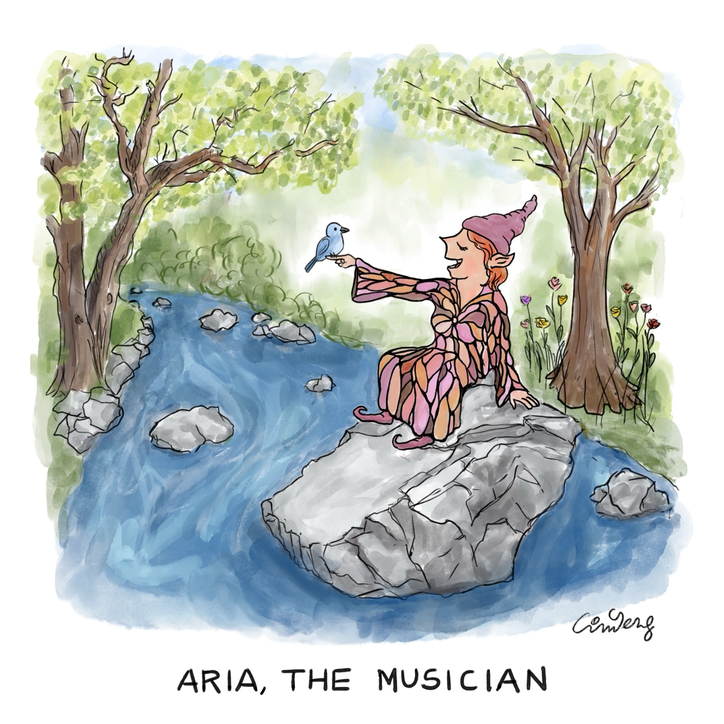 “Aria the Musician (and singer) listened to melodies in birds, wind, and footsteps”.
Illustration for the High Bridge Grounds For Art, for a scavenger hunt during the upcoming Art Around High Bridge April 11-26th.
Thanks @hbgroundsforart !
#gnomes