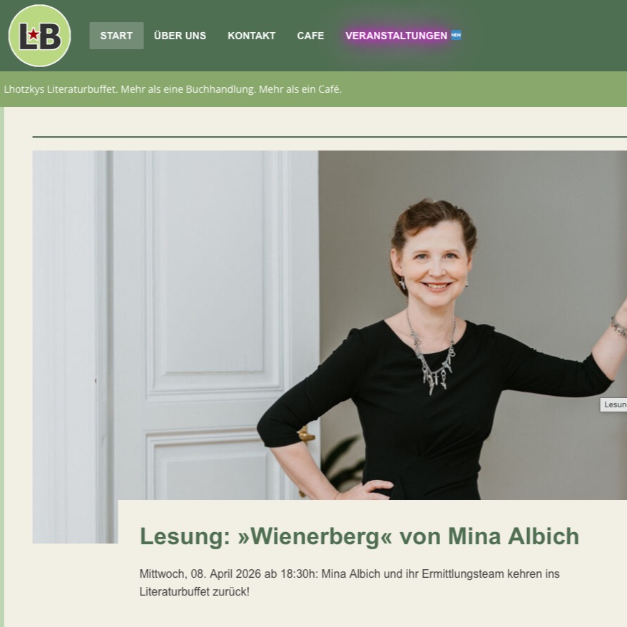 Heute ist es wieder so weit: Ich darf bei Lhotzkys Literaturbuffet aus meinem vierten Krimi "Wienerberg" lesen! Wer kommt mich besuchen und lauscht Anekdoten zum Thema "Buchveröffentlichung"? @literaturbuffet