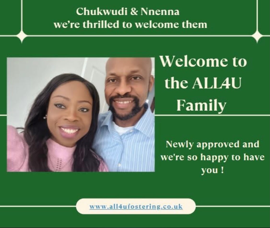 🥰We are absolutely thrilled to welcome Nnenna and Chukwudi to the ALL4U Family... we cannot wait to start your fostering journey with you 🥰