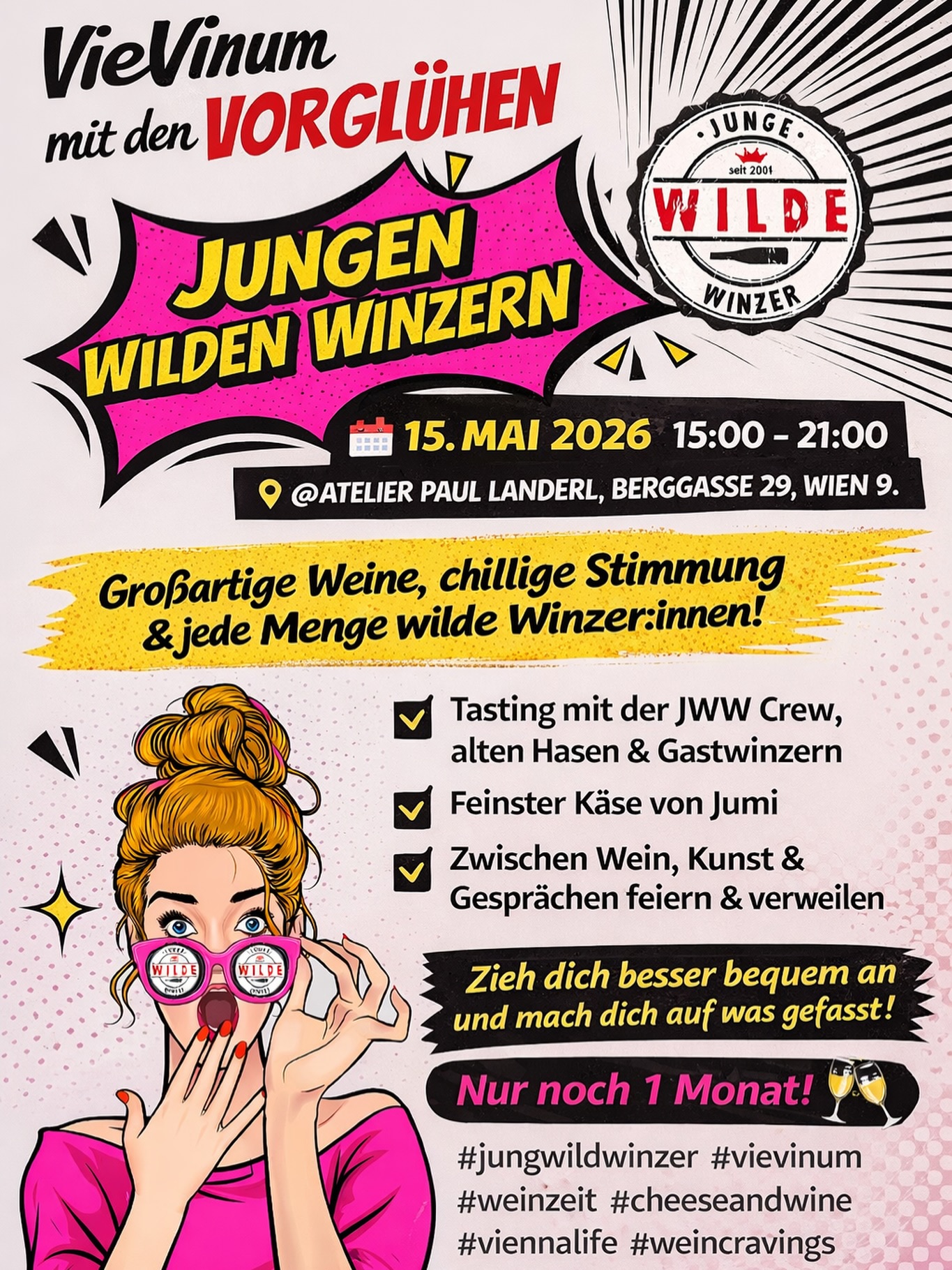 VieVinum Vorglühen mit den Jungen Wilden Winzern🍷
Hard Facts:
🗓️Freitag 15. Mai 2026
🕒 15:00 – 21:00 Uhr
📍 Atelier Paul Landerl, Berggasse 29, 1090 Wien @paullanderl
Das VieVinum-Wochenende ist jedes Jahr intensiv, inspirierend – und viel zu kurz für all die Gespräche, die man eigentlich führen möchte.
Deshalb starten wir heuer schon einen Tag früher🙌🏽
Wir laden euch herzlich zum VieVinum Vorglühen ein – unserem entspannten Side Event mit der JWW Crew, alten Hasen und spannenden Gastwinzer:innen.🤩
Freut euch auf:
✨ großartige Weine zum Verkosten
✨ persönliche Gespräche mit Winzer:innen
✨ feinen Käse von Jumi @jumiwien
✨ saftiges Brot für zwischendurch @krupbauers_backhaus
✨ eine besondere Atmosphäre zwischen Kunst, Wein & Begegnung
Ein Glas, ein Gespräch und der perfekte Start ins VieVinum-Wochenende. 💃🕺
🎟️ 20€ | Person, Tickets gibt‘s vor Ort😁
Du zählst zum Fachpublikum?
Schreibe uns eine PN & wir sichern dir einen Platz auf unserer Gästeliste! 🤝🏽
Wir freuen uns auf euch! 🥂
#jungwildwinzer #vievinum #wineevent #wien vorglüh