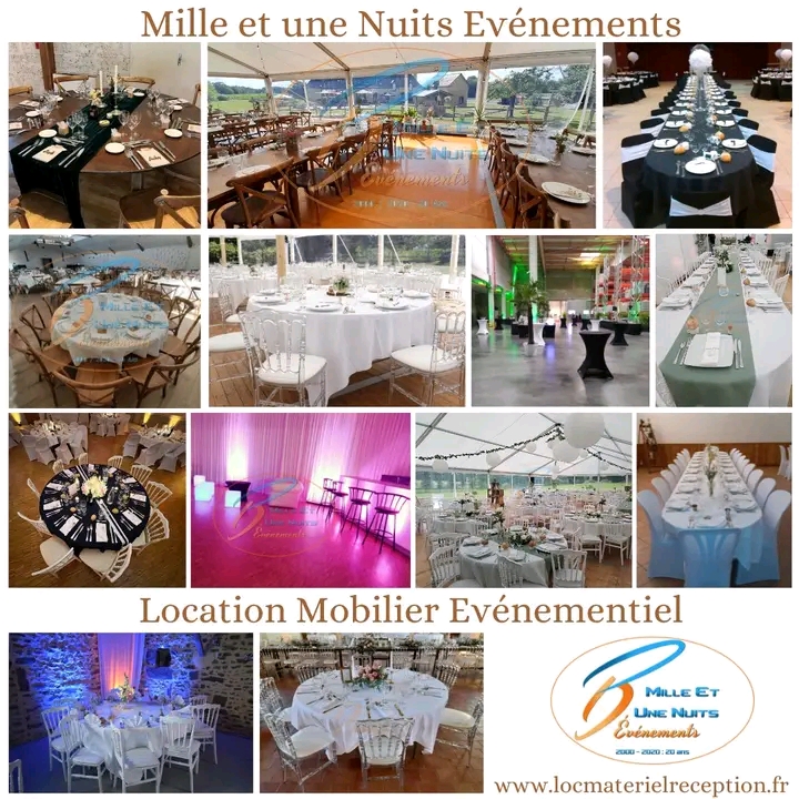 Mille et une Nuits Evénement prestataire événementiel depuis 25ans basé sur Fougères en ille et vilaine en Région Bretagne,
propose un large choix de produits à la location pour tous type d'événement Mariage, Anniversaire, soirée d'entreprise, soirée de gala, inauguration, salon...
*MOBILIER: table ronde droit, ovale, droite, chaise napoléon en bois, bar, mange debout....
*VAISSELLE: a rendre sale
*SONORISATION.
*ECLAIRAGE
*VIDEO: écran de projection, vidéo projecteur, écran led...
*AMUSEMENT ENFANT: structure gonflable, barbe a papa, granité, pop corn
*CHAPITEAU: 3X3 / 5X5 / chapiteau grand taille pour réception.
*DECORATION: un large choix d'élément de décoration.
Consulter nos produits sur notre site boutique www.locmaterielreception.fr
#mariagefrance #mariage2026 #mariage2027 #mariage2028 #entreprise #inauguration #soireedegala #bretagne #normandie #paysdelaloire