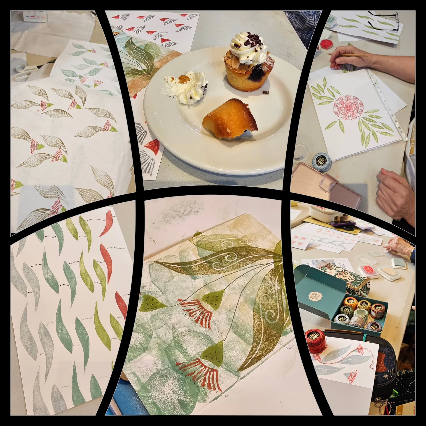 Another very creative, busy and enjoyable day with my #printandstitch class at AQC. Each table were given the same four 'lpe' original Eucalypt leaf designs and flower - & all came up with so many different designs.
#AQC #stamping #stitchedart #mixedmediatextileart