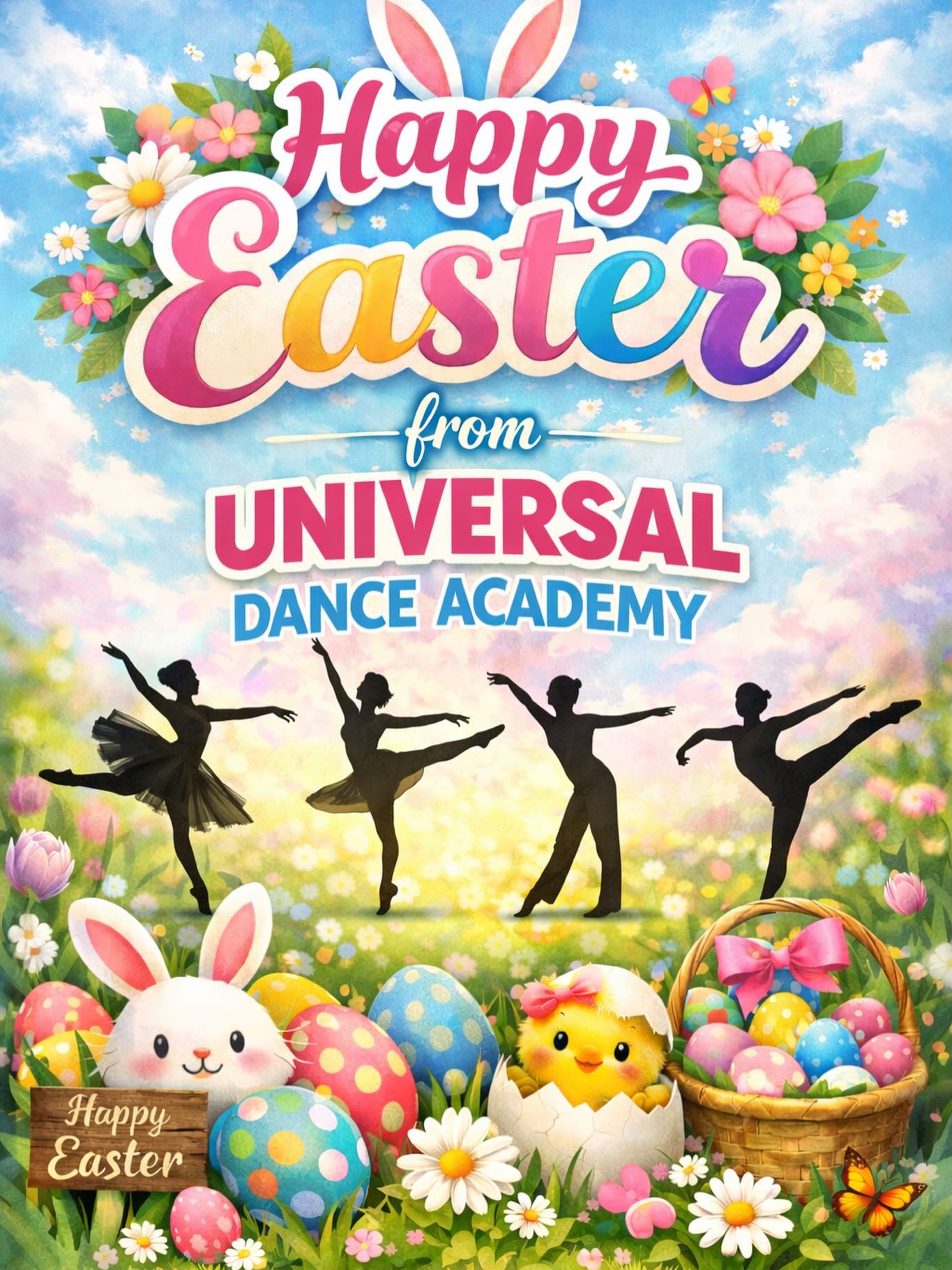🌸🐣 Happy Easter from Universal Dance Academy! 🐣🌸
Wishing all of our amazing dancers and families a joyful, love-filled Easter! 💐✨
May your day be as bright as spring blooms and as uplifting as a dancer’s leap. 🩰💖
Keep shining, keep dancing, and enjoy every moment! 🌷
💕 Universal Dance Academy
#HappyEaster #UniversalDanceAcademy #DanceFamily #SpringVibes #DanceLife