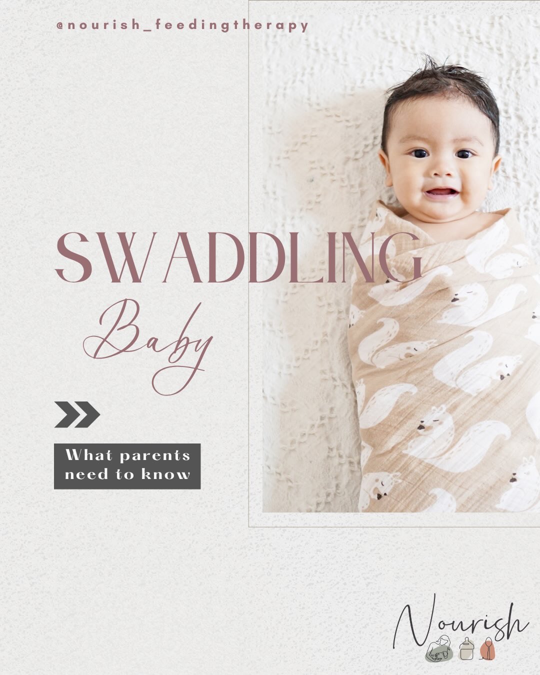 Were you told you could swaddle until baby is rolling? Did you find that they didn’t transition out well, so you had to find a new vice (like the Merlin suit?) These sleep aids may actually be problematic, and rolling is far too long to swaddle a baby. I help families support healthy movement during play time that translates to better sleep (and feeding) without vices.
Schedule a discovery call and let’s get baby moving better, for improved sleep and feeding.