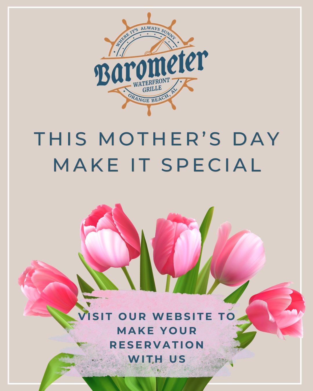Make this Mother’s Day one she’ll truly enjoy. 🌸
Treat Mom to great food, beautiful waterfront views, and quality time together at Barometer. Whether it’s brunch, lunch, or dinner, we’re here to help you make the day special.
Reserve your table today on our website — spots will fill up quickly! 🌷