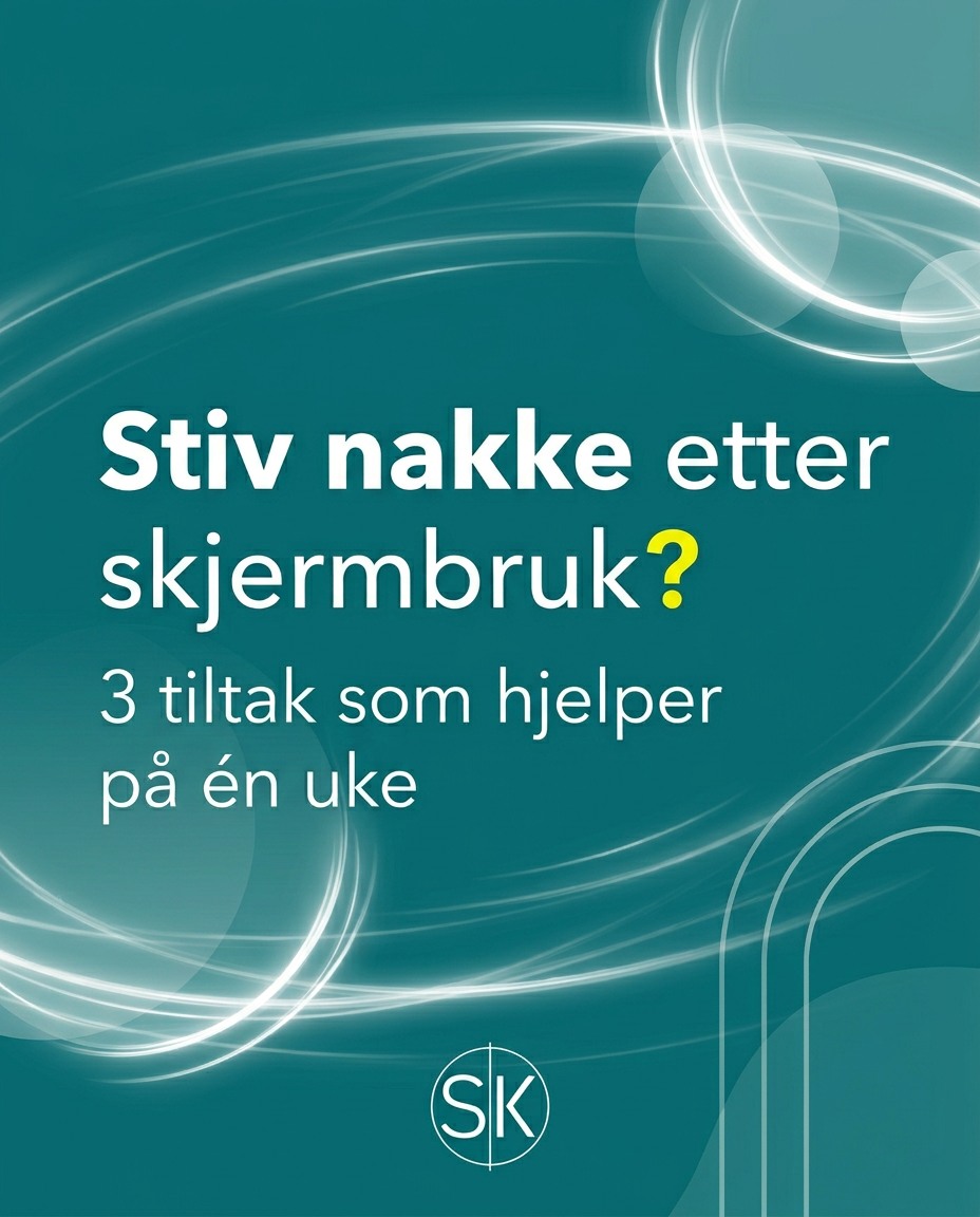Nakken føles stiv og "låst" etter lange dager foran skjermen? 😣
Før du bekymrer deg, prøv disse tre tiltakene i én uke 👇
🔄 Ta mikropauser hver halvtime. Reis deg, rull skuldrene, se ut vinduet.
📱 Hev skjermen til øyehøyde. Nakken skal være rett, ikke bøyd nedover.
💪 Øk belastningen gradvis. Start med korte økter hvis du har sittet stille lenge.
Enkle grep som kan gjøre stor forskjell ✨
Ønsker du hjelp eller en vurdering, ta kontakt 🙌