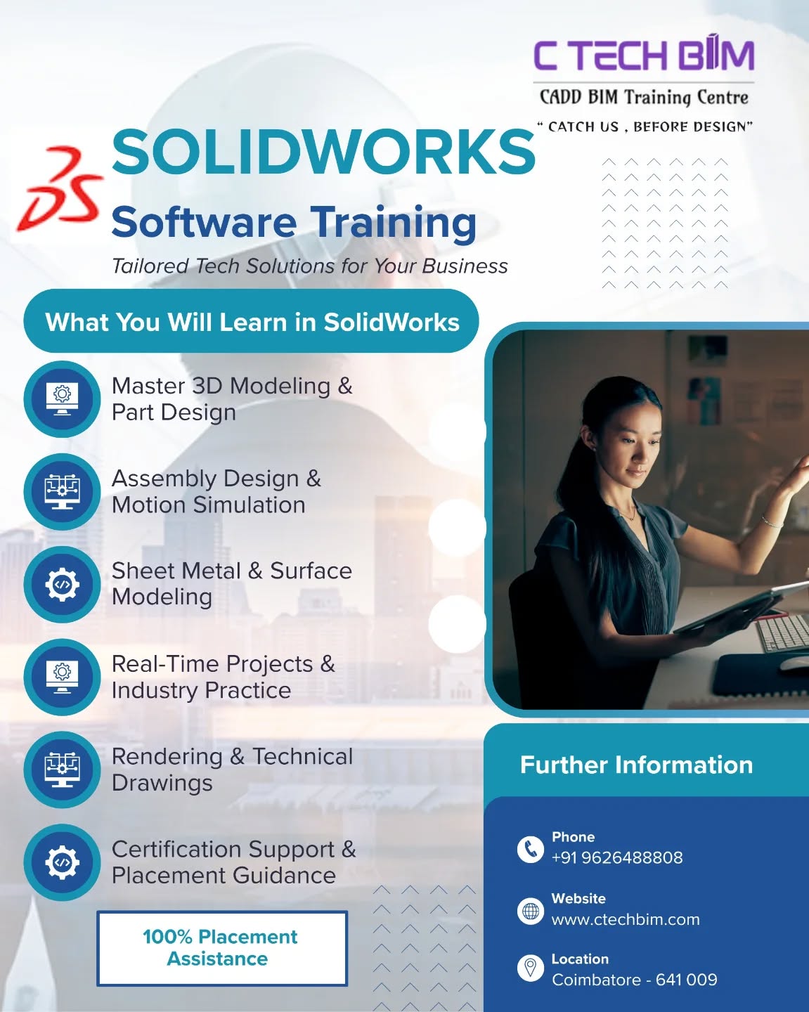 Ready to turn your designs into reality? ๐ ๏ธ
Master one of the industry's most powerful engineering tools with our SolidWorks Software Training. From 3D modeling to motion simulation, we cover the full spectrum of modern design.
Whatโs in it for you?
โ
Advanced Assembly & Sheet Metal Modeling
โ
Real-time Industrial Projects
โ
Rendering & Technical Drawings
โ
100% Placement Assistance
Don't just designโbuild a career. ๐
๐ Location: Coimbatore - 641 009
๐ Call us: +91 9626488808
๐ Visit: www.ctechbim.com
#SolidWorks #CADD #BIM #EngineeringDesign #MechanicalEngineering CareerGrowth CoimbatoreJobs 3DModeling CTECHBIM
