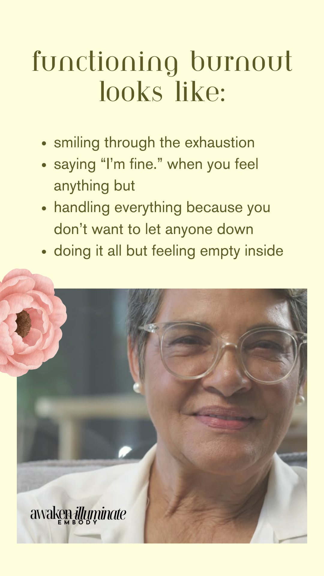 Burnout doesn’t always look obvious.
Sometimes you’re still doing everything.
Still showing up.
Still getting things done.
Still being the one everyone can rely on.
But underneath that… you’re exhausted.
Not just tired — drained.
And after a while, you start to think:
“This is just how life is.”
But it’s not.
And you’re not meant to live in that constant state of pushing through.
If this resonates, I see you 🤍
#burnoutrecovery #emotionalburnout #burnoutawareness #overwhelmed #mentalloadofwomen #exhaustedbutcantstop #highfunctioningburnout #womenwhodoitall #feelingdrained #innerworkjourney #selfawarenessjourney #emotionalhealingforwomen #selfworthjourney #healingjourney #personalgrowthforwomen #womenempoweringwomen #femininehealing #groundedspirituality #practicalspirituality #findingyourself #feelingstuck #selftrustjourney #alignedliving #awakenilluminateembody #AIE