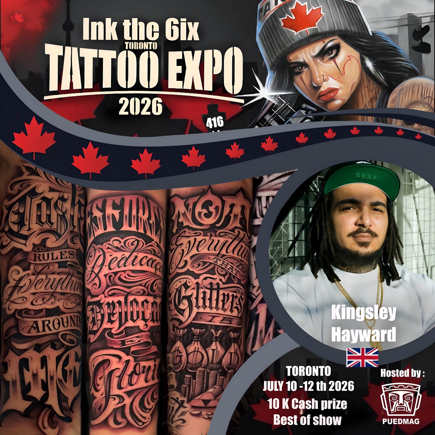 Welcome back @kingsley_hayward to the second edition of @inkthe6ixtorontotattooexpo 🔥
Catch him this July 10–12, 2026 at the Enercare Event Centre in Toronto 🇨🇦
If you’re looking to get some clean, dope lettering, this is your guy—hit him up directly to book your appointment 📩
You either win with us or watch us win
We the North 🦅
