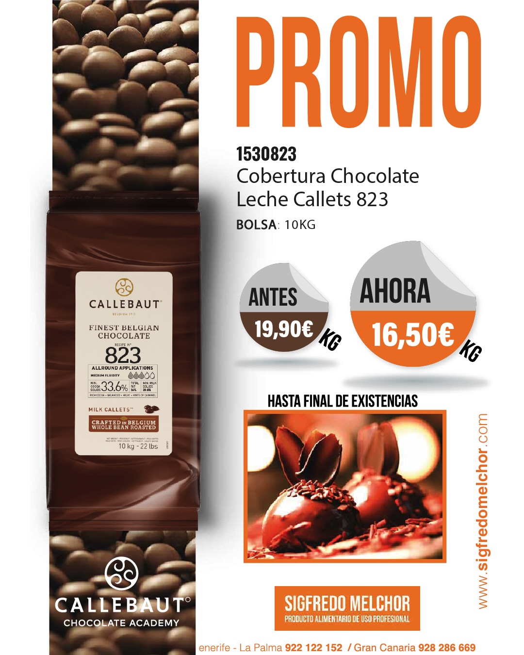 🍫 PROMO ESPECIAL para profesionales del chocolate 🍫 @callebautchocolateacademyes
Descubre la calidad incomparable de Callebaut 823, la cobertura de chocolate con leche perfecta para todo tipo de elaboraciones 🍰🍪
✨ Sabor equilibrado
✨ Textura ideal para fundir, bañar y moldear
✨ Calidad belga premium
🔥 ANTES: 19,90€/kg
👉 AHORA: 16,50€/kg
📦 Formato: bolsa de 10 kg
⏳ Promoción válida hasta fin de existencias
🚚 Disponible en toda Canarias
Haz que tus creaciones marquen la diferencia con un chocolate de referencia mundial 🌍
📲 Más info en: www.sigfredomelchor.com
#Callebaut #ChocolateProfesional #Repostería #Pastelería #Oferta Hostelería ChocolateLovers SigfredoMelchor Canarias
