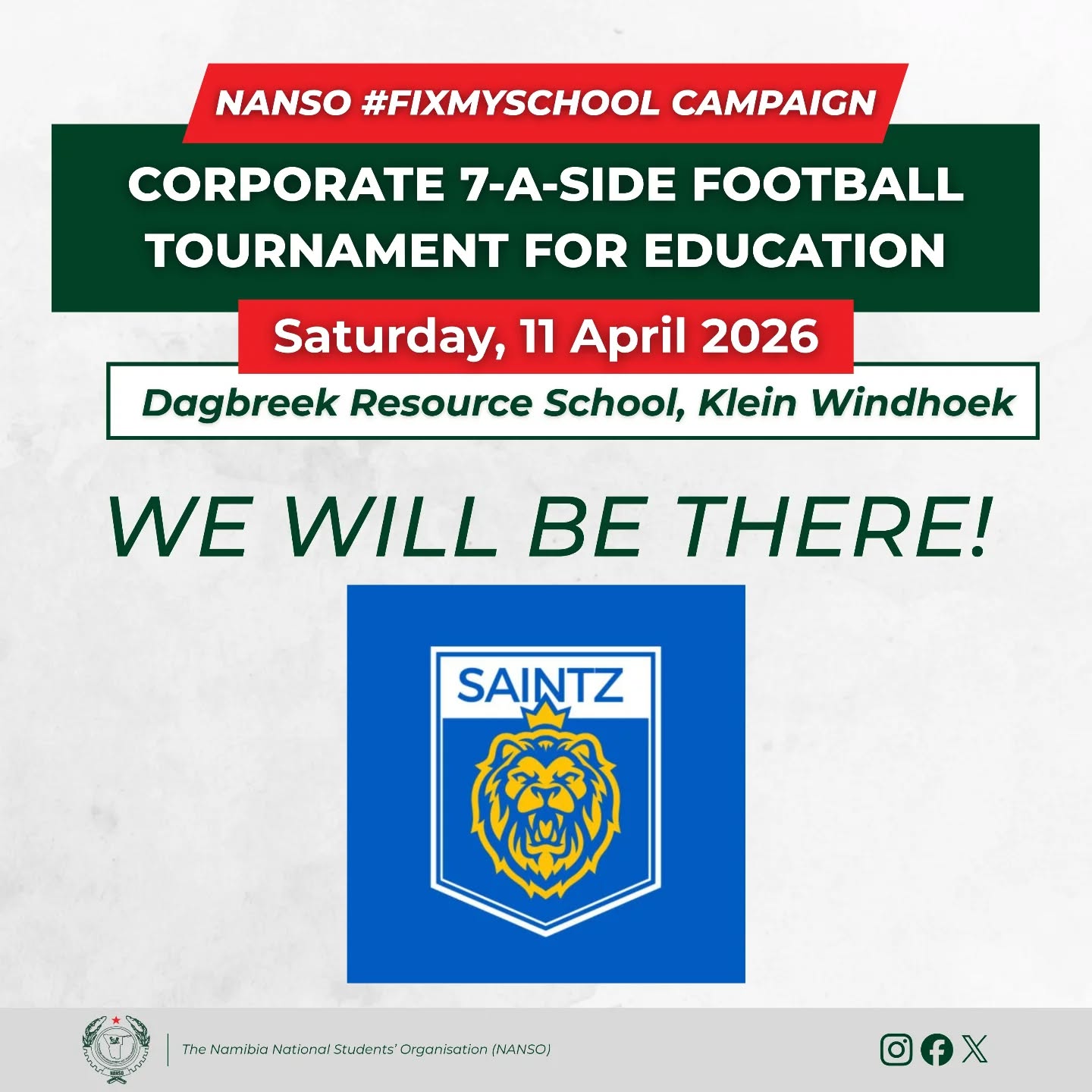Saintz FC will be on the field!✊🏾
We are proud to welcome Saintz FC as a participating team in the NANSO #FixMySchool 7-A-Side Football Tournament happening this Saturday!💚