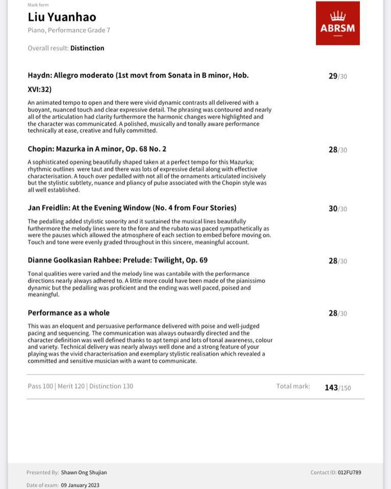Wow! Congratulations for the super high distinction, and a full marks for one of your pieces! 🎉🥳👏
.
.
It’s heartening to watch you progress so far. Next up: Grade 8! 👍
#pianoteachersg #pianoclasses #sg #piano #abrsm #abrsmexam #abrsmpiano #grade7 #distinction #congrats #music #performance #private #pianoteacher #sgmummy #sgmummies #sgmoms #exam #pianolesson #musiceducationforkids #sgmusicschool