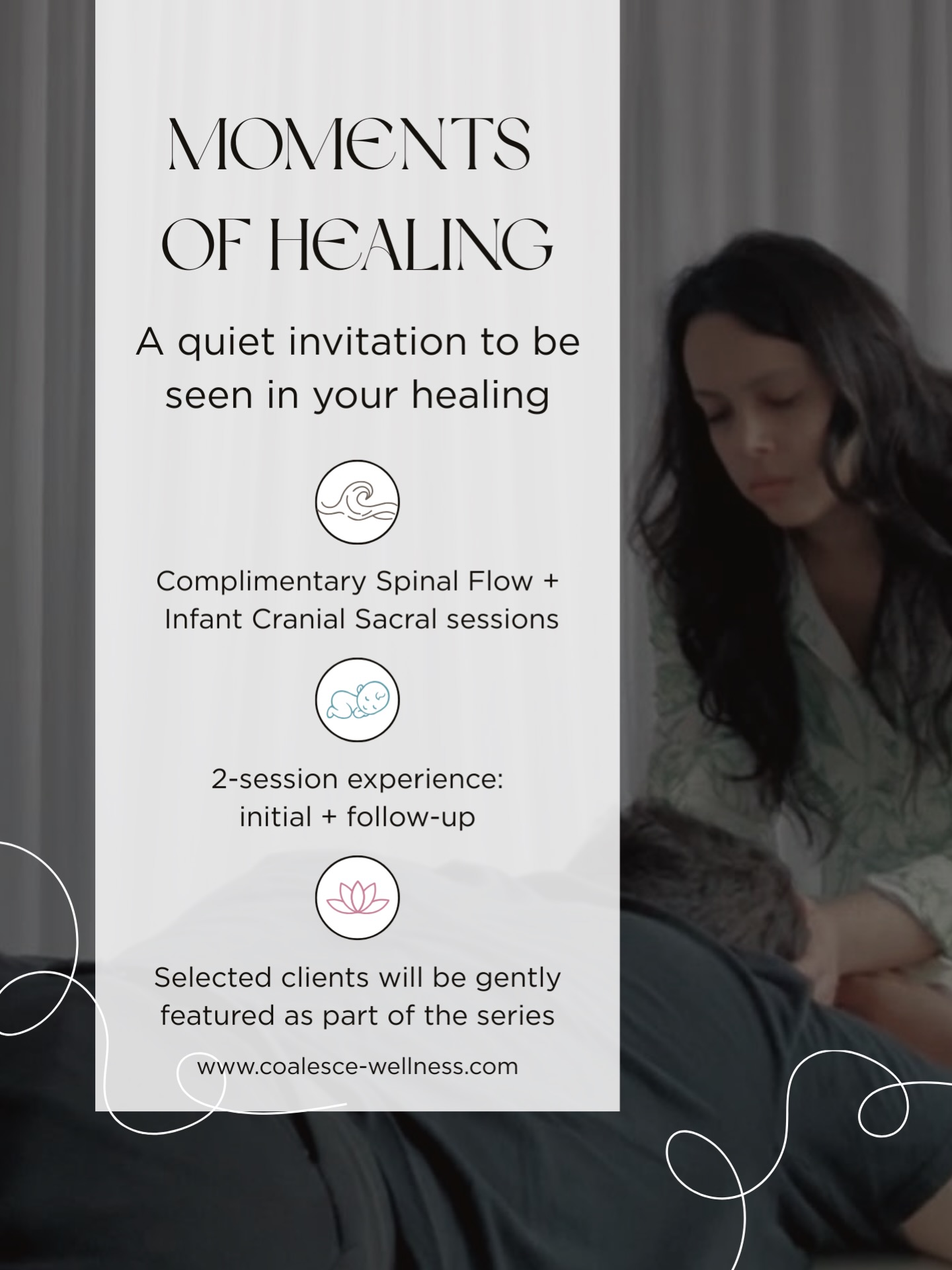 There are moments where the body softens…
where the noise quiets…
where something begins to shift.
Moments of Healing is a quiet invitation to be witnessed in that space.
I’m opening a limited number of complimentary Spinal Flow and Infant Cranial Sacral sessions for those who feel called to receive while allowing parts of their experience to be gently documented and shared.
Not for performance.
Not for perfection.
But for real, honest healing.
Each selected client or family will be featured as part of this ongoing series honoring the body, the process, and the return to self.
This offering includes:
• 1 initial session
• 1 follow-up session
• A signed media release is required
Spots are limited and intentionally held.
If this speaks to you, you’ll know 🤍
DM to apply or inquire.