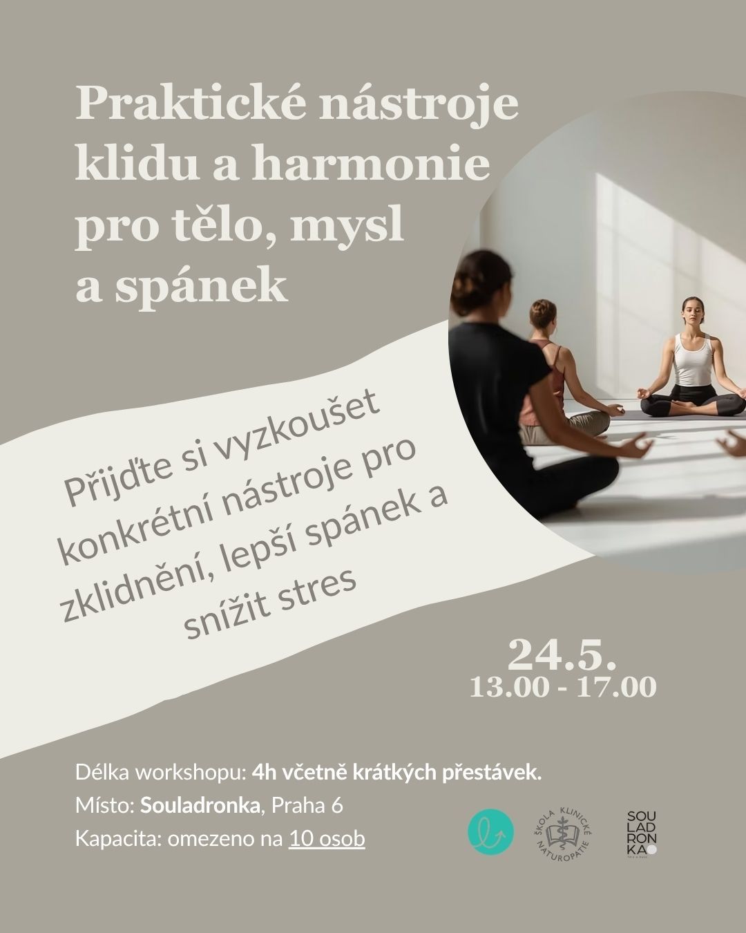 🌿 Praktické nástroje klidu a harmonie pro tělo, mysl a spánek
🗓 Neděle 24. 5. | 13:00–17:00
📍 Souladronka, Praha 6
👥 Kapacita: 10 osob
Kolik prostoru má ve vašem dni skutečný klid?
Ne jen „pauza mezi úkoly“, ale chvíle, kdy se tělo i mysl opravdu zklidní.
Na tomto workshopu půjdeme jednoduše a prakticky:
👉 techniky pro zklidnění nervového systému
👉 podpora kvalitnějšího spánku
👉 práce s pozorností, zpomalením a sebesoucitem
Bez složitostí. Bez tlaku.
Kroky, které můžete začít používat hned.
Vycházíme z vědy i praxe – a hlavně z toho, co opravdu funguje v každodenním životě.
Místa jsou omezená.
👉 Odkaz na registraci najdete v bio.
#semwell #workshop #dusevnizdravi #mindfulness #praha