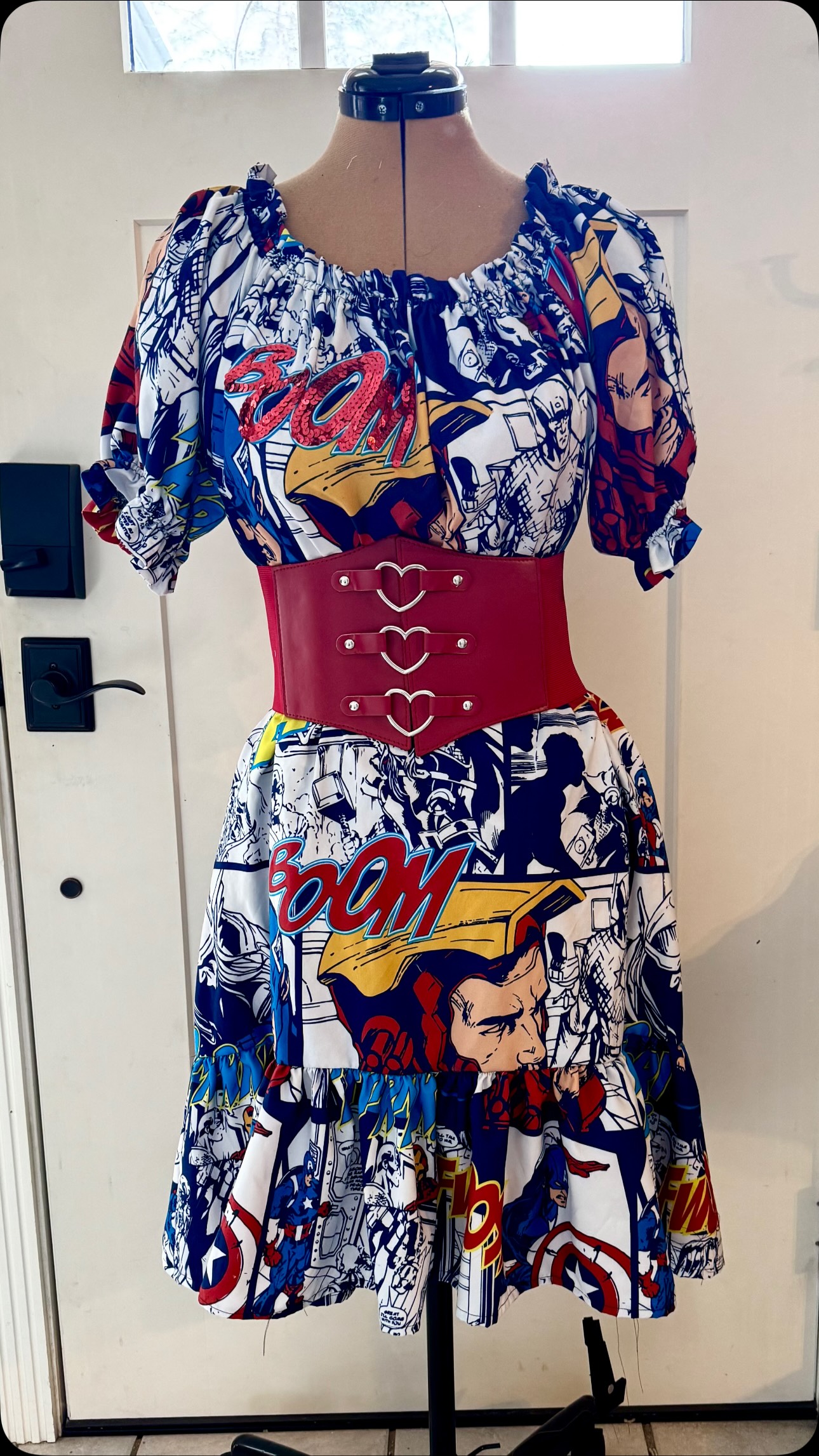 💥 💥 💥 Boom! Pow! Whoosh! 💥 💥 💥 I received a last-minute request from a cosplay friend who needed a Marvel themed outfit, but not a character-specific one. Just a slight nod to the Marvel brand. And there was no time to order materials, so it was off to the thrift store! It’s a good thing that I actually prefer to work with second market materials to create sustainable makes! And my client likes that approach as well. So two outfits were required. But all we were able to find was a Spider-Man T-shirt and two bedsheets. One was an all cast print and the other one was a Spider-Man print but in a very small amount. Here is the first outfit using the Marvel cast bedsheet. When I was done, I could literally hold the leftover scraps in one hand. I am working on the second outfit now. It is much more difficult because I have fewer materials to work with. I’m not sure I’m gonna be able to pull it off but stay tuned to find out. #marvel #marvelstudios #marvelcomics #sustainableclothing #marvelcosplay