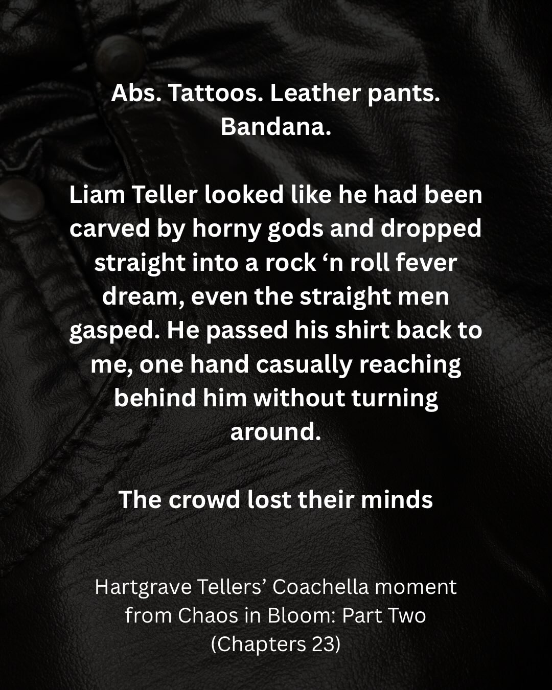 In honour of Coachella, I’m sharing the Hartgrave Tellers’ Coachella moment from Chaos in Bloom: Part Two (Chapters 22–25). A pivotal turning point at the start of Emma and Liam’s relationship. Fun, flirty, and just a little bit dangerous.
Read it now on the blog (http://ayawinterromnaces.com) or on my SubStack.
Link in Stories. #rockstarromance #contemporaryromancereads #bookstagram #spicybookstagram #romancestagram