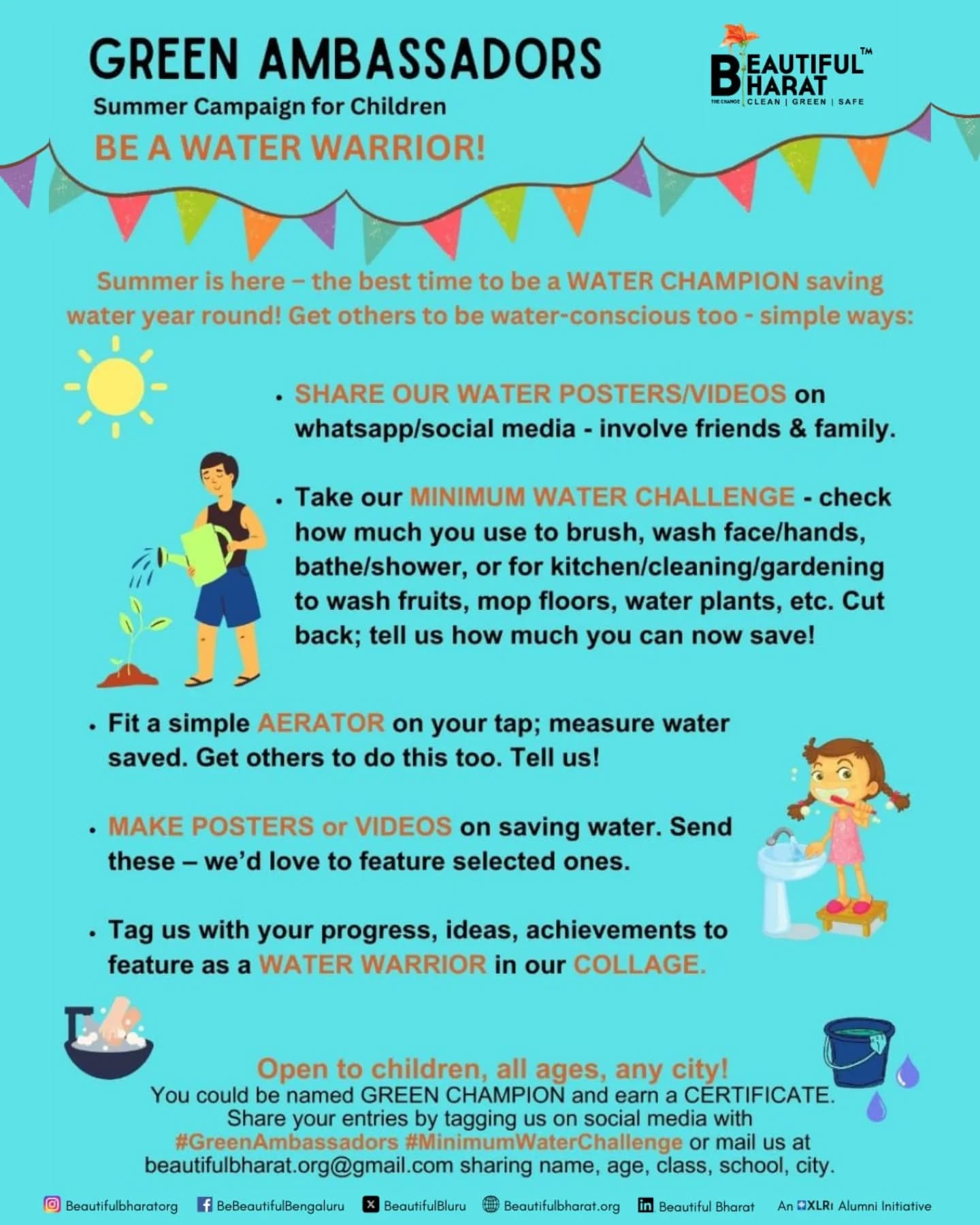 Summer vacations have begun and so have the fun times, but sadly also so have water shortages. Now why not have fun while also doing exciting things that help our planet - you can save water and convince others to do the same!
Be a WATER WARRIOR as part of our Green Ambassadors Summer Campaign and contribute in a simple and enjoyable manner to saving precious water. You can get people to open their taps a lot less - what a lot of water that can save if everyone starts doing this!
You can google 'Ecowaternomics' to find out more about ways to reuse water. Check out the poster for more details of how you can contribute to reducing your city’s water demand. And you'll find plenty more on our page, right through the month of March.
Your efforts will all add up, because indeed every drop counts!
DM for any clarifications or suggestions.
#WaterWarrior
#GreenAmbassador
#Ecowaternomics
#BeautifulBharat
#BeTheChange