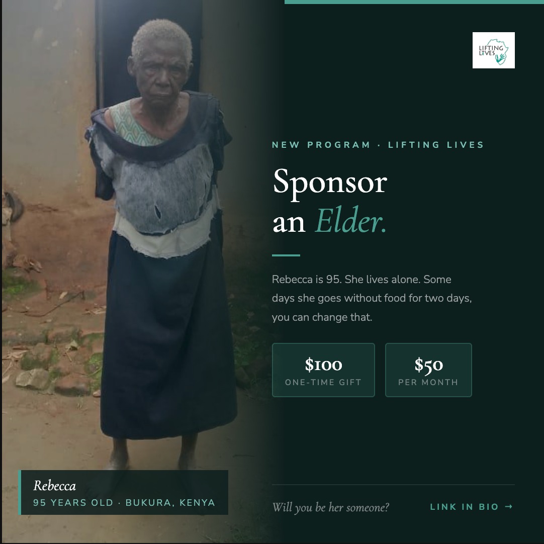 We are launching Sponsor an Elder, a new program from Lifting Lives that provides monthly food support and essential startup supplies to vulnerable elderly individuals in Bukura.
Here's what it takes to fully sponsor an elder like Rebecca:
💛 $100 one-time, bedding, blankets & basic supplies
💛 $50 monthly donation, to provide for food daily.
That's it.
We are looking for families to sponsor an elder. Rebecca and seven others are the first in the program.
To sponsor an elder:
👉 Send us a dm
💛 Venmo: @LiftingLives (note: Sponsor an Elder)
🌐 liftinglivesinkenya.org
#SponsorAnElder #LiftingLives #BukuraKenya #ElderCare #WesternKenya #GiveMonthly #DignityDriven #KenyaElders #HopeForElders #GrandmothersOfAfrica #LiftingLivesInKenya #MakeADifference