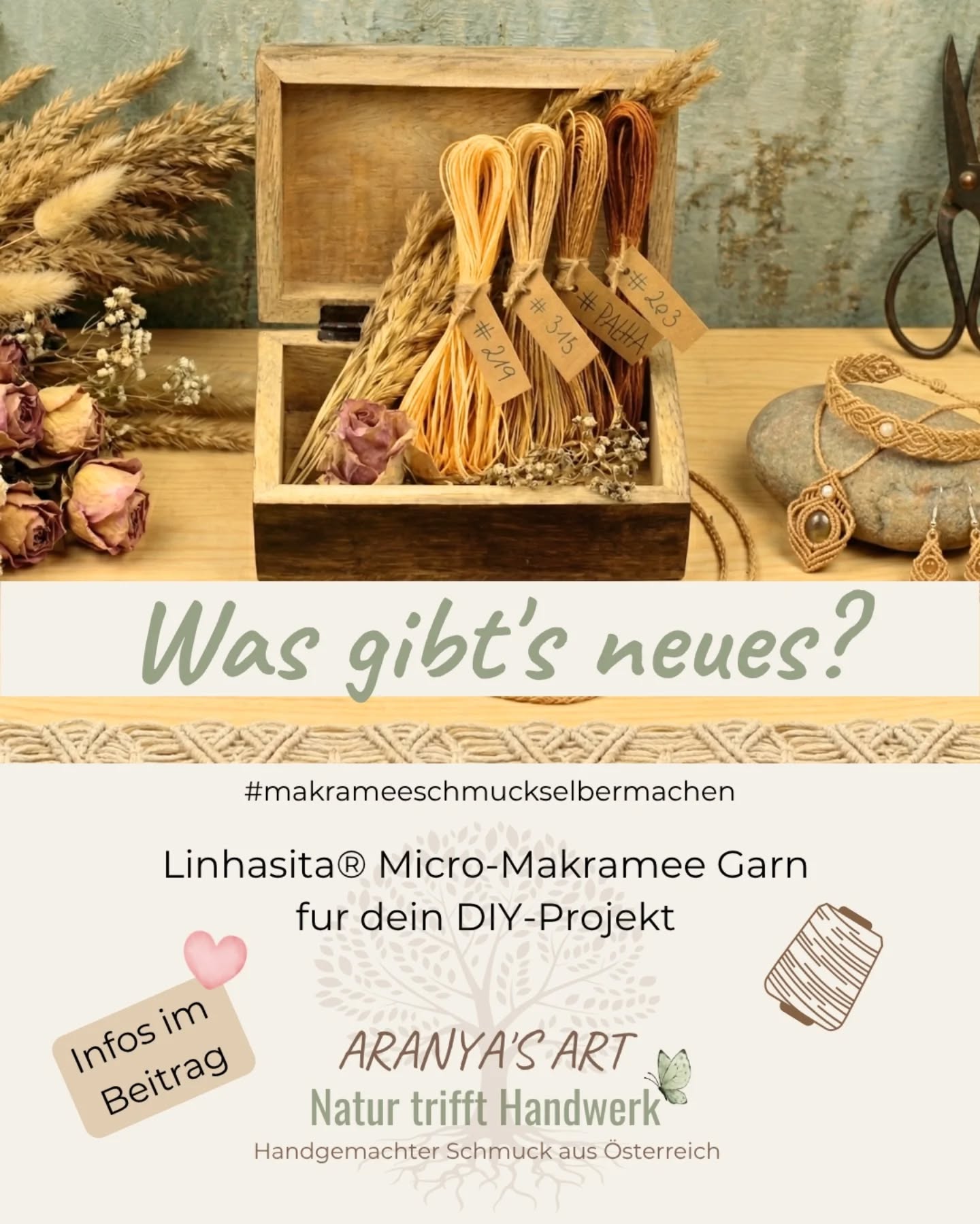 ✨ NEU IM SHOP: Für deine kreative Reise ! ✨
Du liebst Micro-Makramee und möchtest deine eigenen, Schmuckstücke erschaffen? Dann habe ich tolle Neuigkeiten für dich! Ab sofort findest du das hochwertige Linhasita-Garn in stolzen 52 Farben bei Aranya’s Art. 🧶
Das ist genau das richtige Material, wenn du deine eigenen, filigranen Accessoires knüpfen möchtest.
Das habe ich für dich:
🌈 52 traumhafte Farben – von erdigen Naturtönen bis hin zu leuchtenden Akzenten.
🎨 Exklusive Farbpaletten-Sets – von mir liebevoll für dich zusammengestellt.
📏 Verschiedene Längen – genau passend für dein nächstes Projekt.
🌱 Nachhaltige Geschenkideen – perfekt für alle, die Wert auf Qualität und Slow Fashion legen.
✨ DEINE MEINUNG IST GEFRAGT! ✨
Soll ich in Zukunft DIY-Anleitungen und mehr Making of Videos für Makramee-Schmuck erstellen?
Verrate mir in den Kommentaren, was du am liebsten lernen würdest:
1️⃣ Armbänder
2️⃣ Ohrringe
3️⃣ Ketten
Ich freue mich riesig auf dein Feedback! 🤍
Herzliche Grüße,
deine Katharina 🌿
🔗 Den Link zum Shop findest du direkt in der Bio!
www.aranyasart.at
#makrameeschmuckselbermachen #micromakramee #linhasita #handgeknüpft #aranyasart