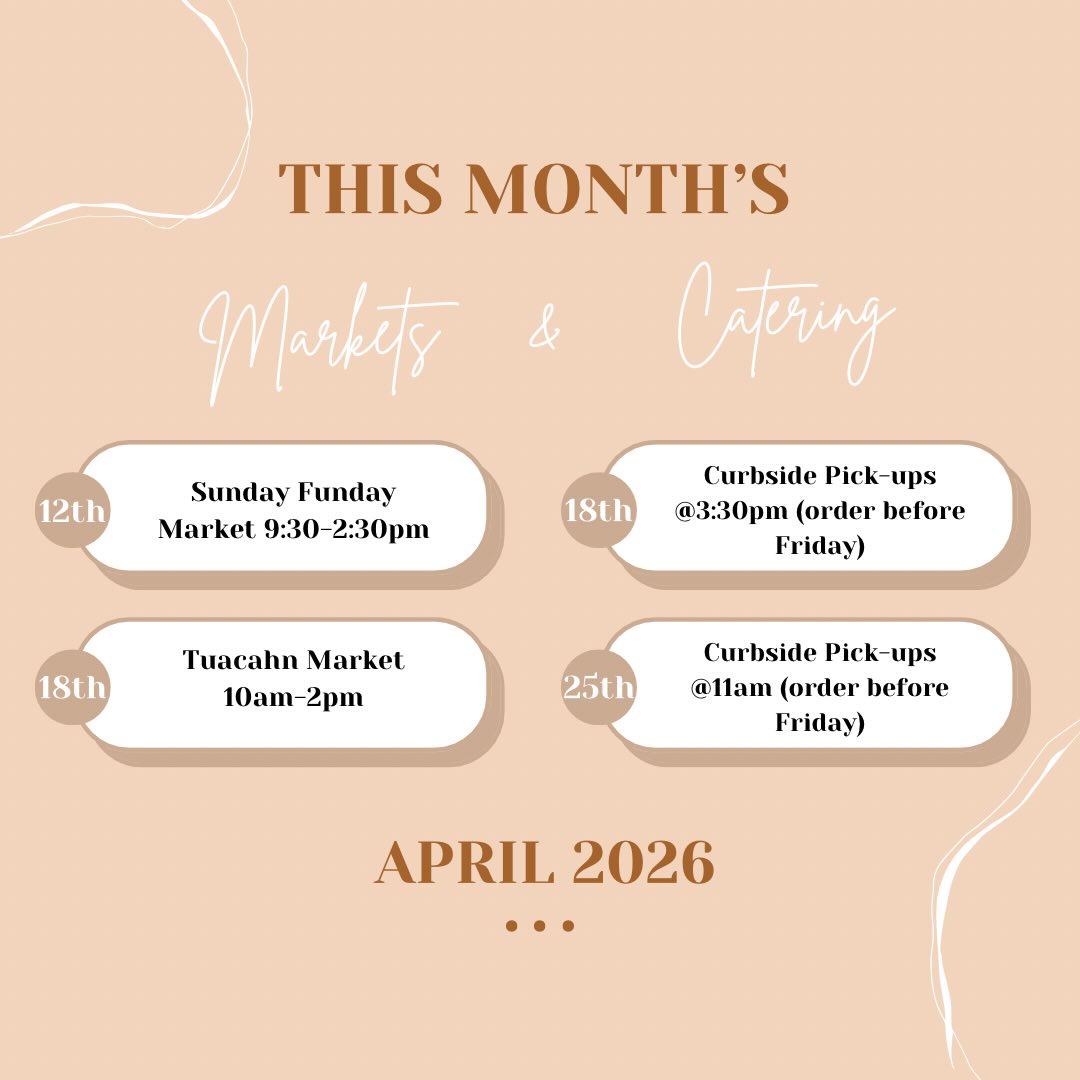 A bit of a slower month, but don’t worry we are still here ;)
This is a list of our markets and catering opportunities for the rest of this month!
Just a reminder, we keep most Saturdays available for pick-up orders placed during the week (before Friday), though you can still reach out for any special event and see if those dates are achievable!
-Sunday Funday located @ 160 N Bluff St
-Tuacahn Market located @ 1100 Tuacahn Dr
-Curbside pickups located off Dixie Dr (place order for kitchen address)