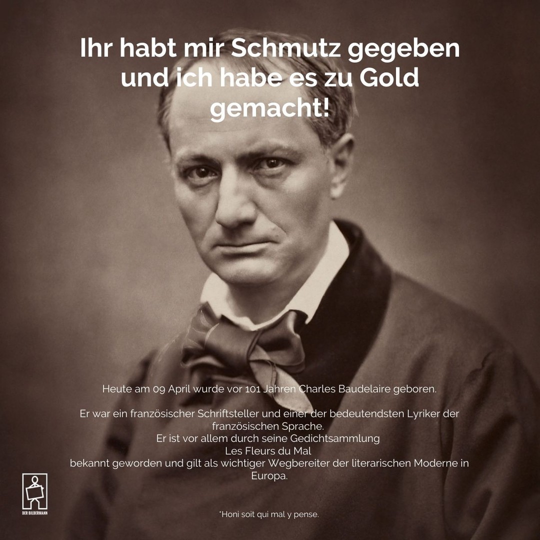 Ihr habt mir Schmutz gegeben und ich habe es zu Gold gemacht! ⠀
Charles Baudelaires Antwort auf die Kritik seiner lyrischen Beschreibung der Zustände in seiner Heimatstadt.⠀
Nicht jede Beschreibung der Umstände stößt auf Begeisterung...⠀
⠀