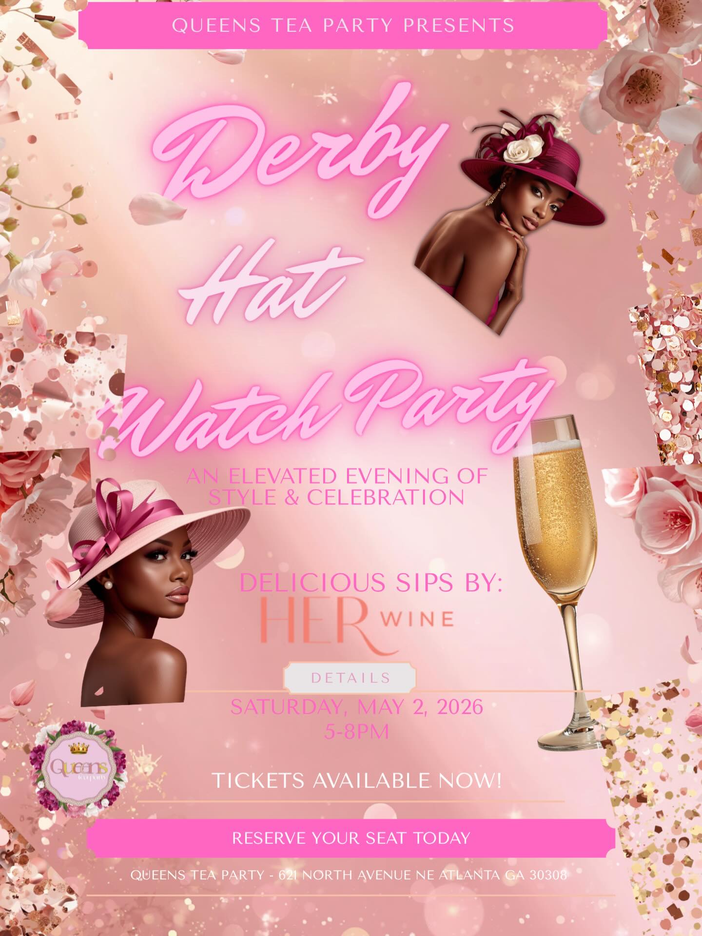 Big hats. Pretty details. A moment to be seen.
Join us for our Derby Hat Watch Party—an elevated afternoon of tea, style, and celebration. Featuring wine sips sponsored by HER Wines.
Because it’s never just tea… it’s More Than Tea.
Reserve your seat.
#AtlantaEvents #DerbyDayATL #TeaPartyATL #BlackGirlLuxury #ThingsToDoAtlanta ATLBrunch LuxuryExperience