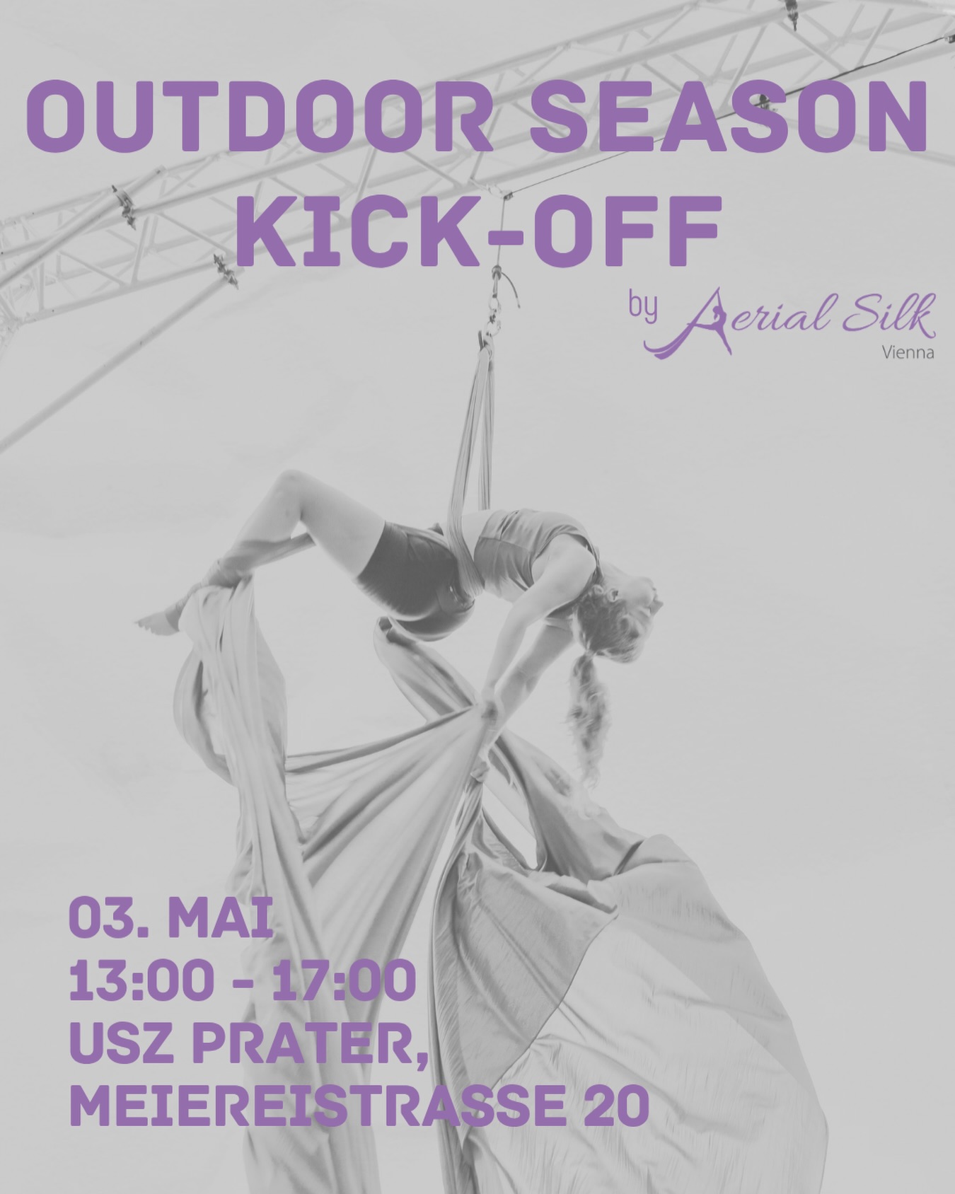 ☀️Outdoor Season Kick-Off☀️
Unsere Aerial Outdoor Season steht vor der Tür und wir können es kaum erwarten, sie mit euch gemeinsam zu eröffnen!🕶️
Kommt gern vorbei & trainiert oder genießt den Nachmittag draußen mit euren Aerial Buddies! Bitte bringt eure eigenen Snacks & Drinks mit, falls ihr welche wollt🫶
Wann? 3. Mai 2026, ab ca. 13:00 bis ca. 17:00
Wo? Outdoor Rig, USZ Prater, Meiereistraße 20
Damit wir einschätzen können, wie viele ca. vorbeikommen, bitten wir um eine (kostenlose) Anmeldung via Eversports🌱