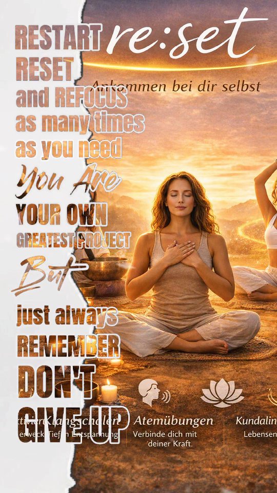 RE:SET - dein ganzheitliches Programm zur Persönlichkeitsentwicklung 💪 finde zurück zu DIR - finde deine ureigenste, innere Kraft 💪
mit Elementen aus dem Mentaltraining, Klangschalenmassagen und Frequenzarbeit, Pranayama/Breathwork und Kundaliniaktivierung zurück zu deiner besten Version
persönliche Termine vor Ort und Betreuung während des Programms zwischen den Terminen per whatsapp
✨️ dein Erfolg ist mein Antrieb
✨️ deine Wünsche sind mein Ziel
✨️ gemeinsam schaffen wir das
melde dich gern per PN oder unter 0660/323 8631 für weitere Infos oder buch dir gleich deinen ersten Termin 💪
lets do this 🙌🙌
meine Zertifizierungen und Ausbildungen findest du unter highlights auf insta oder auf meiner Homepage www.deine-auszeit.jetzt
los, lass uns starten 💪