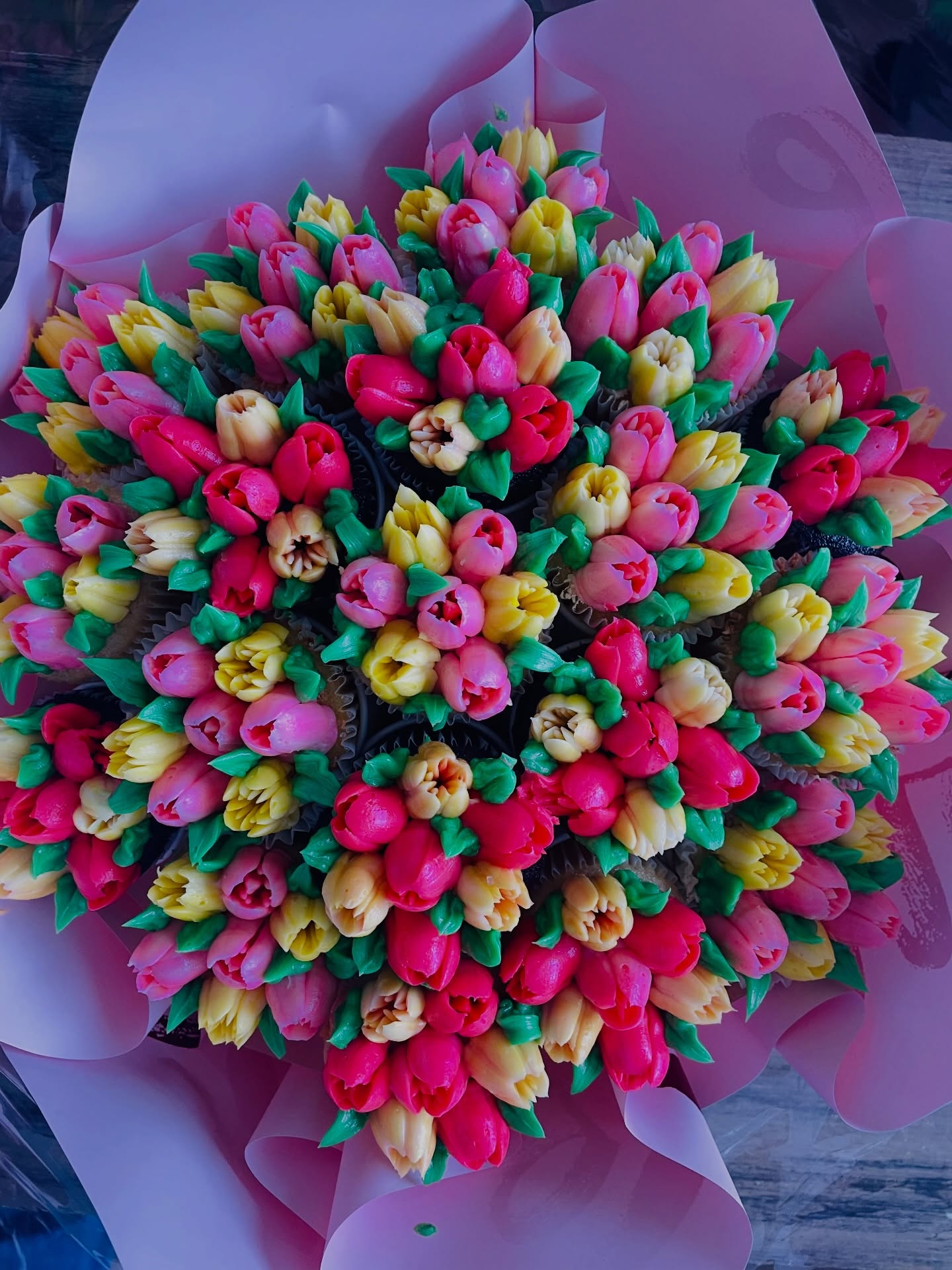 TULIP CRAZE! Spring has sprung at Tsokolate Cafe and our Tulip Cupcake Bouquets are giving us ALL THE FEELS! These babies are bursting with color, flavor, and spring vibes 🌷. Perfect way to brighten up your day or gift someone special. Swing by Tsokolate Cafe, we’re open and READY to hook you up 😊! #TsokolateCafe #TulipCupcakes