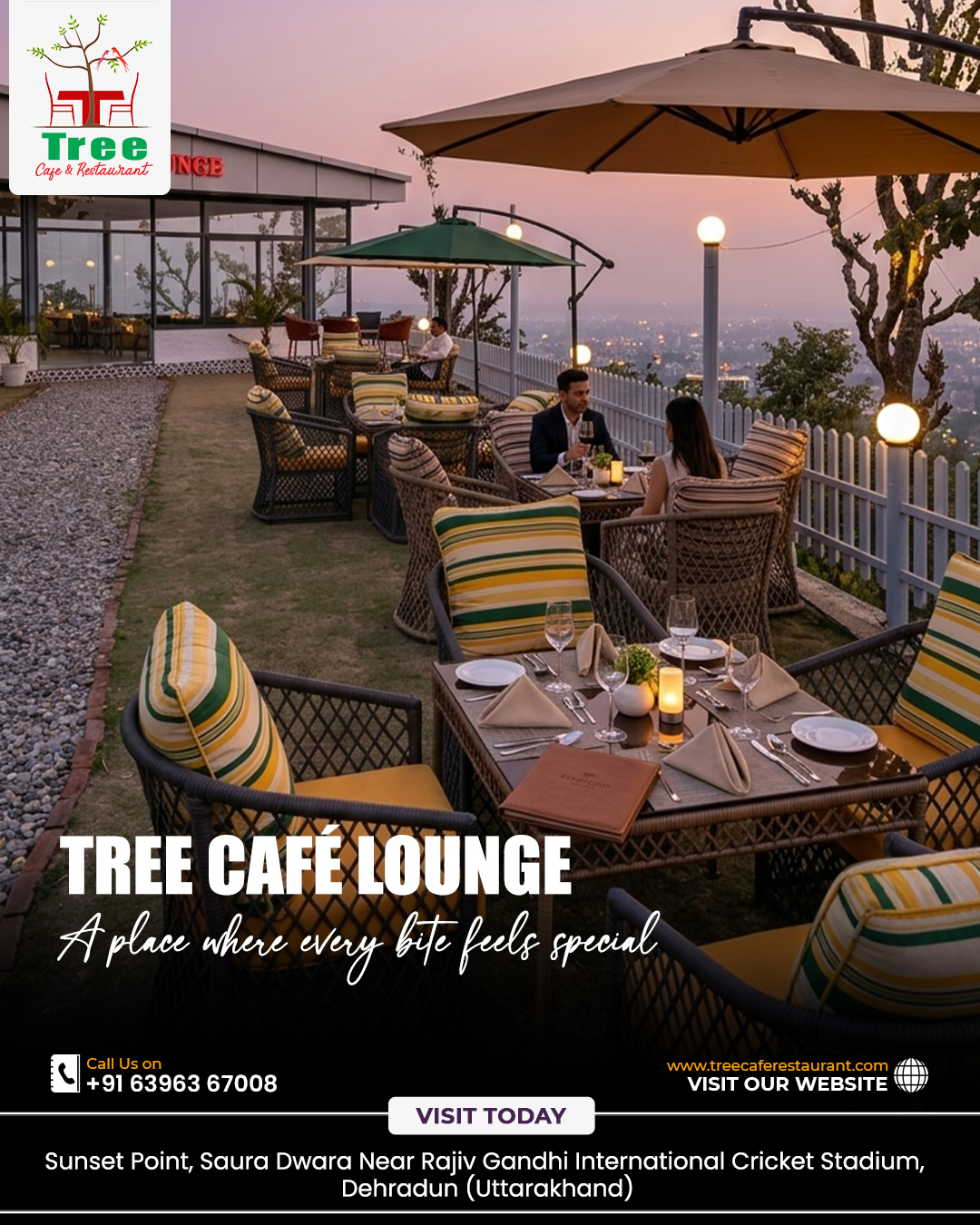 Unwind at Tree Café Lounge, the best cafe in Dehradun, where stunning sunset views, delicious flavors, and elegant ambiance create moments worth savoring. A perfect destination to relax, dine, and make every evening special. 🌅✨
#bestcafeindehradun #treecafelounge #treecaferestaurant #dehraduneats #sunsetdining #cafewithview #finediningexperience #visit