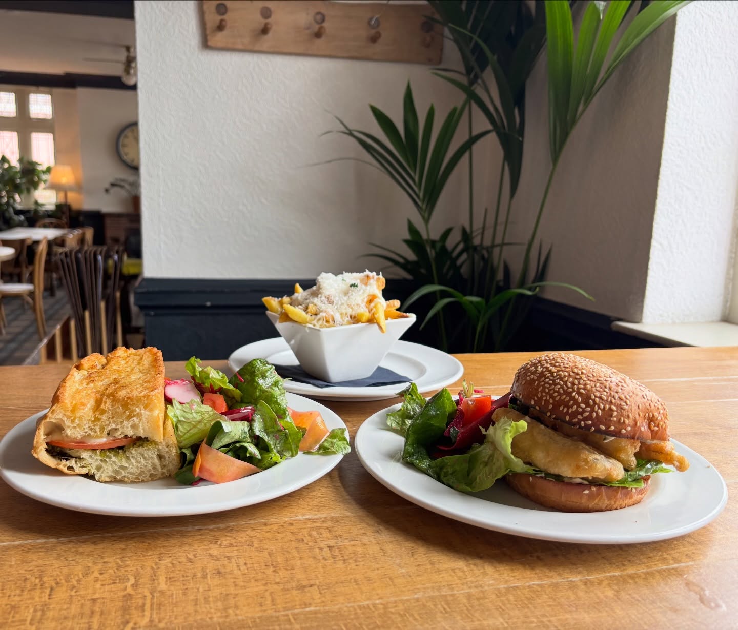 Our new lunch sandwiches 🥪 Fish finger, tarter sauce & little gem bap and a mozzarella, tomato, pesto & basil toastie