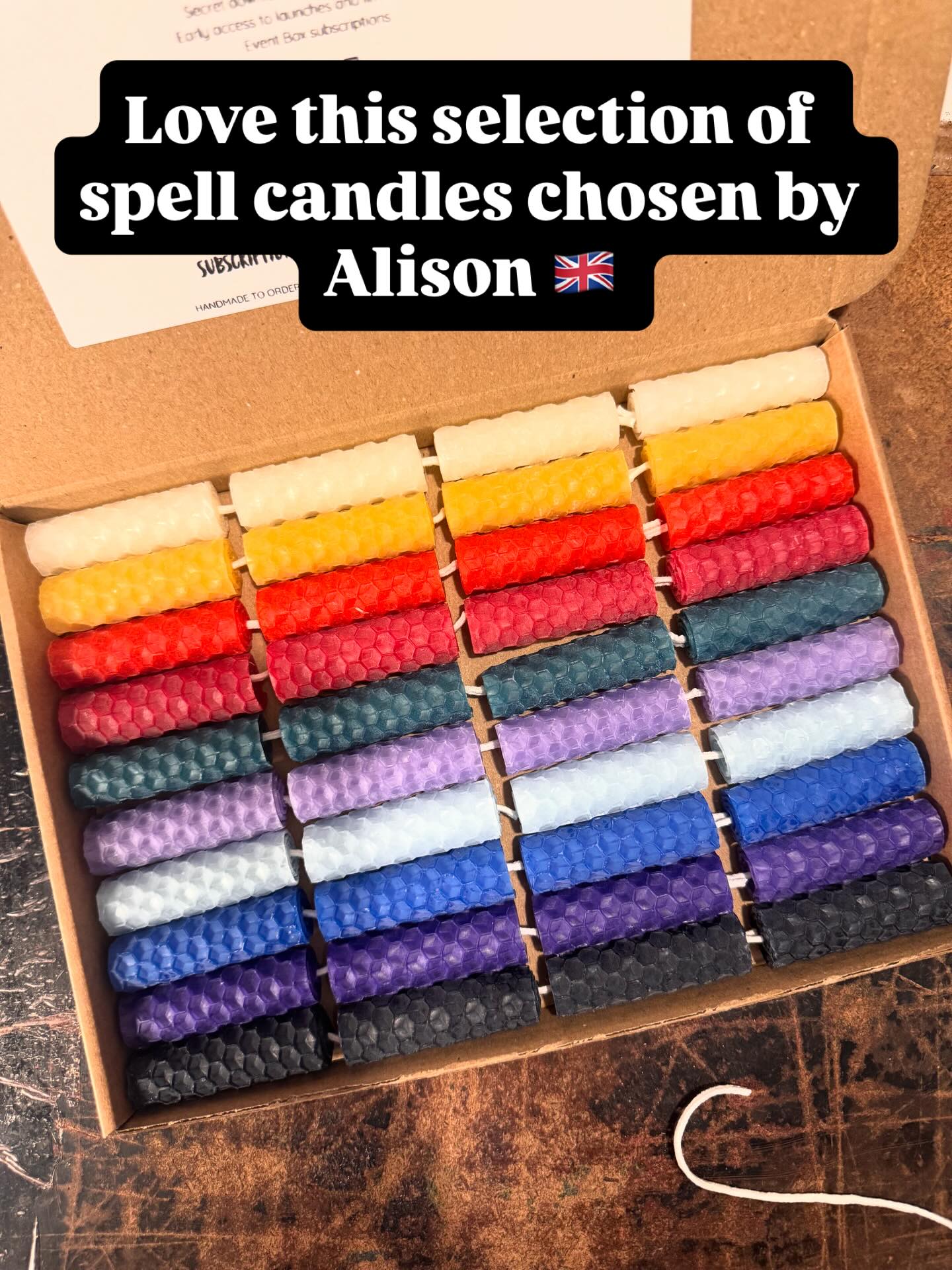 A lovely rainbow selection of beeswax spell candles chosen by Alison in the UK 🇬🇧 What would your selection be? #beeswaxspellcandles #phoenixcandlecompany #wiccanstore #witchcraft #witchesofinstagram
