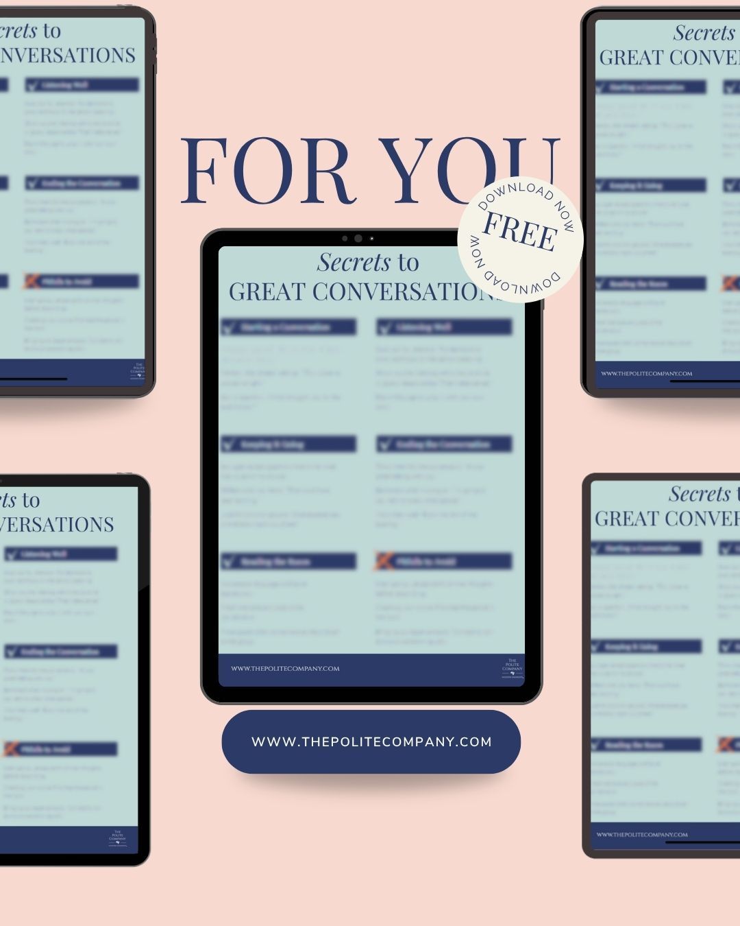 Do you know the secrets to great conversations? No? I would be happy to share them with you.
I put together a simple cheat sheet filled with etiquette-coach-approved tips to help you start conversations, keep them going, and wrap them up without overthinking.
Secrets to Great Conversations is this month’s free download on my website, link in bio.
#ThePoliteCompany #ConversationSkills #EtiquetteTips