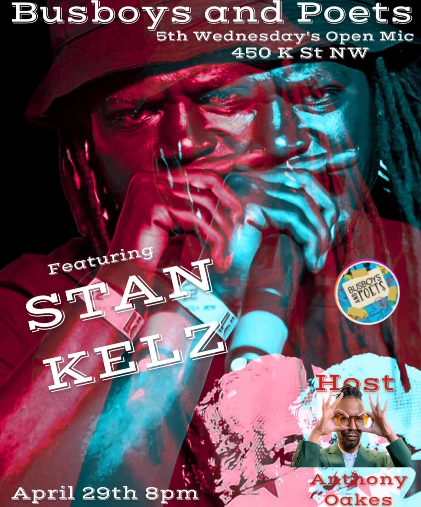 5th Wednesday's Open Mic at Busboys and Poets will be off the chain!
All are welcomed. Singers, Poets, Spoken Word Artists, Comedians, Dancers, and Musicians, come get some stage time.
Feature: The amazing prolific artist, rapper, performer: Stan Kells.
Wednesday, April 29th at 8pm at 450 K St NW DC.
Tickets in here and in bio:
https://www.eventbrite.com/e/5th-wednesdays-open-mic-450-k-hosted-by-anthony-oakes-tickets-1980753206160?aff=ebdssbdestsearch
@busboysandpoets
#openmic #thingstodoindc #dcshows #busboysandpoets #anthonyoakes