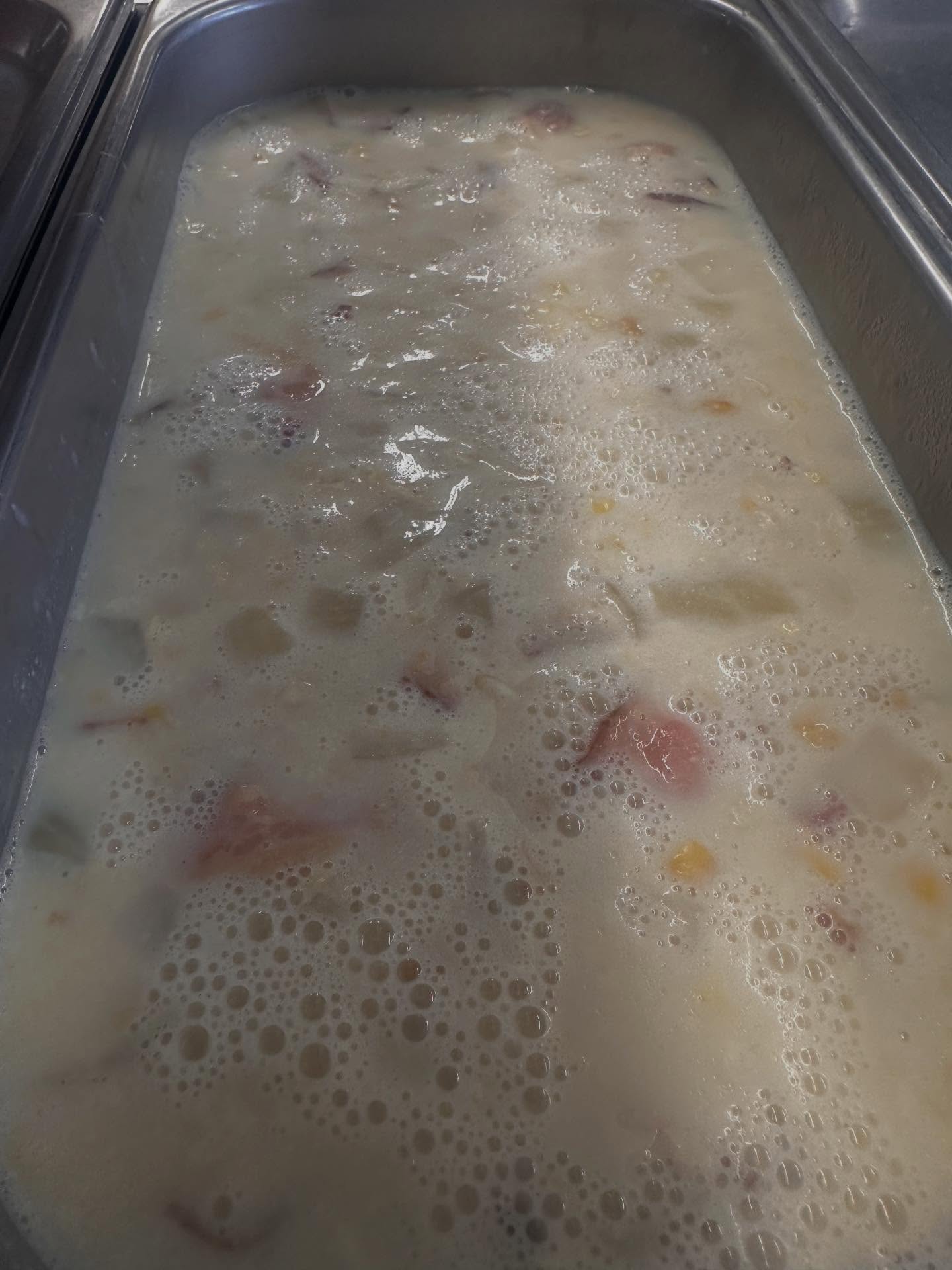 Wednesday lunch! Corn Chowder, chili! Also fried foods are available and slices of pizza
