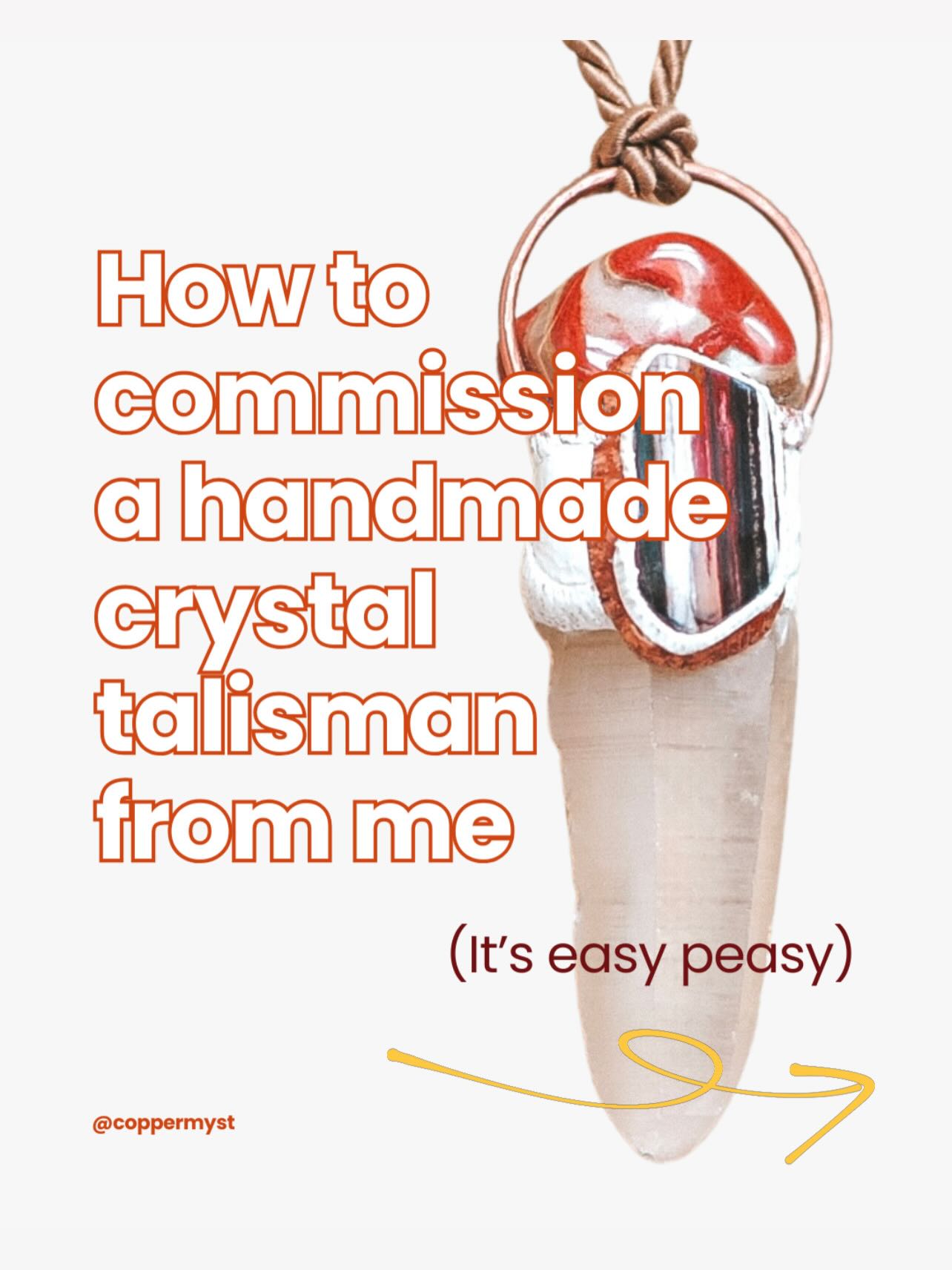 Yesss it can be this quick and easy to commission your perfect crystal talisman 💎
DM me to start the conversation ❤️
You just need to tell me the kind of style you want to go for, budget, crystals / colours / energies you’d like to see, and we can get started.
I price my commission pieces the same as my normal creations, and I’m happy to help you choose the crystals you need and explore lots of different options before we finalise 🥰