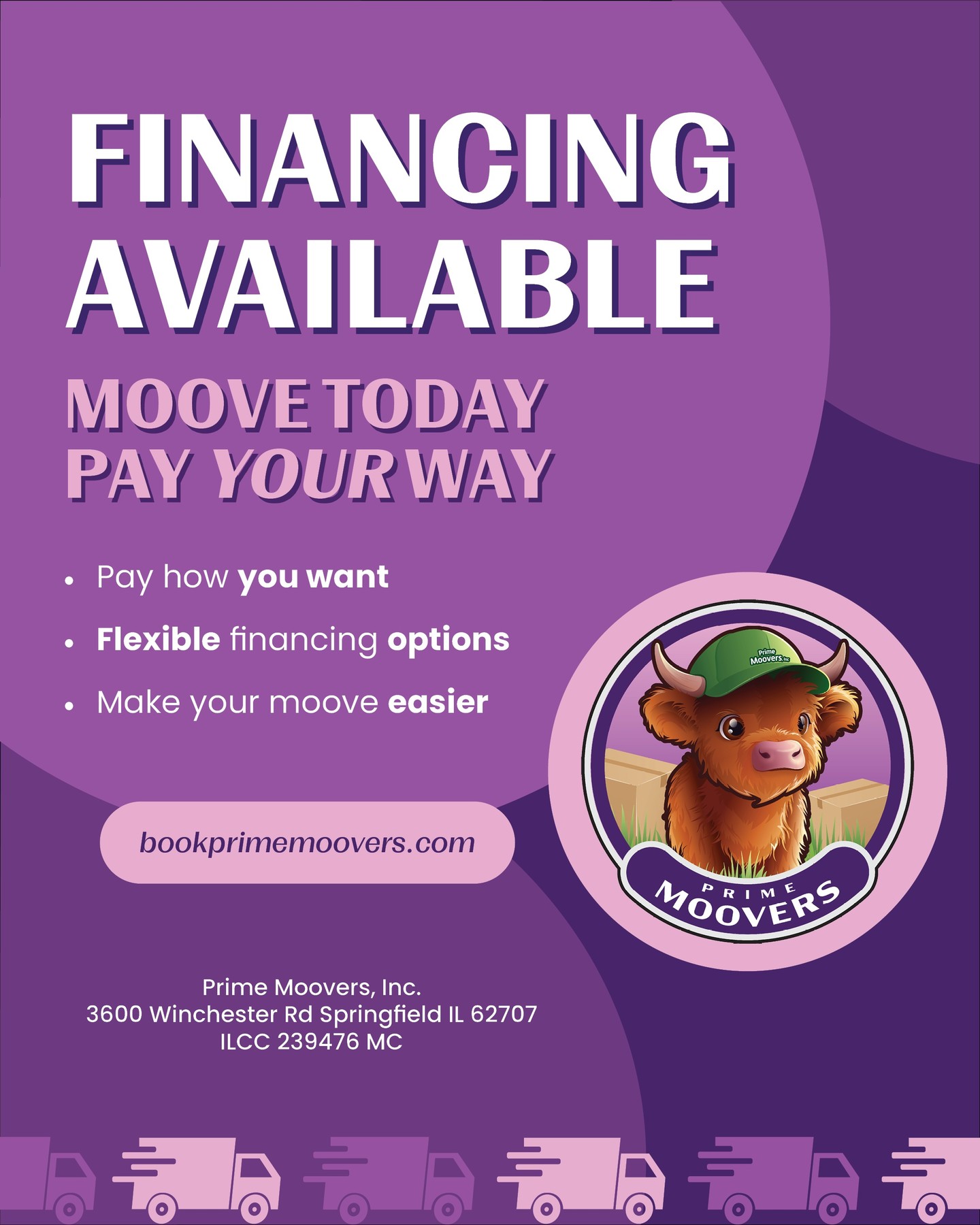 Mooving doesn’t have to wait 💜
We offer financing so you can moove today and pay your way.
Ready to get started?
Book online at bookprimemoovers.com