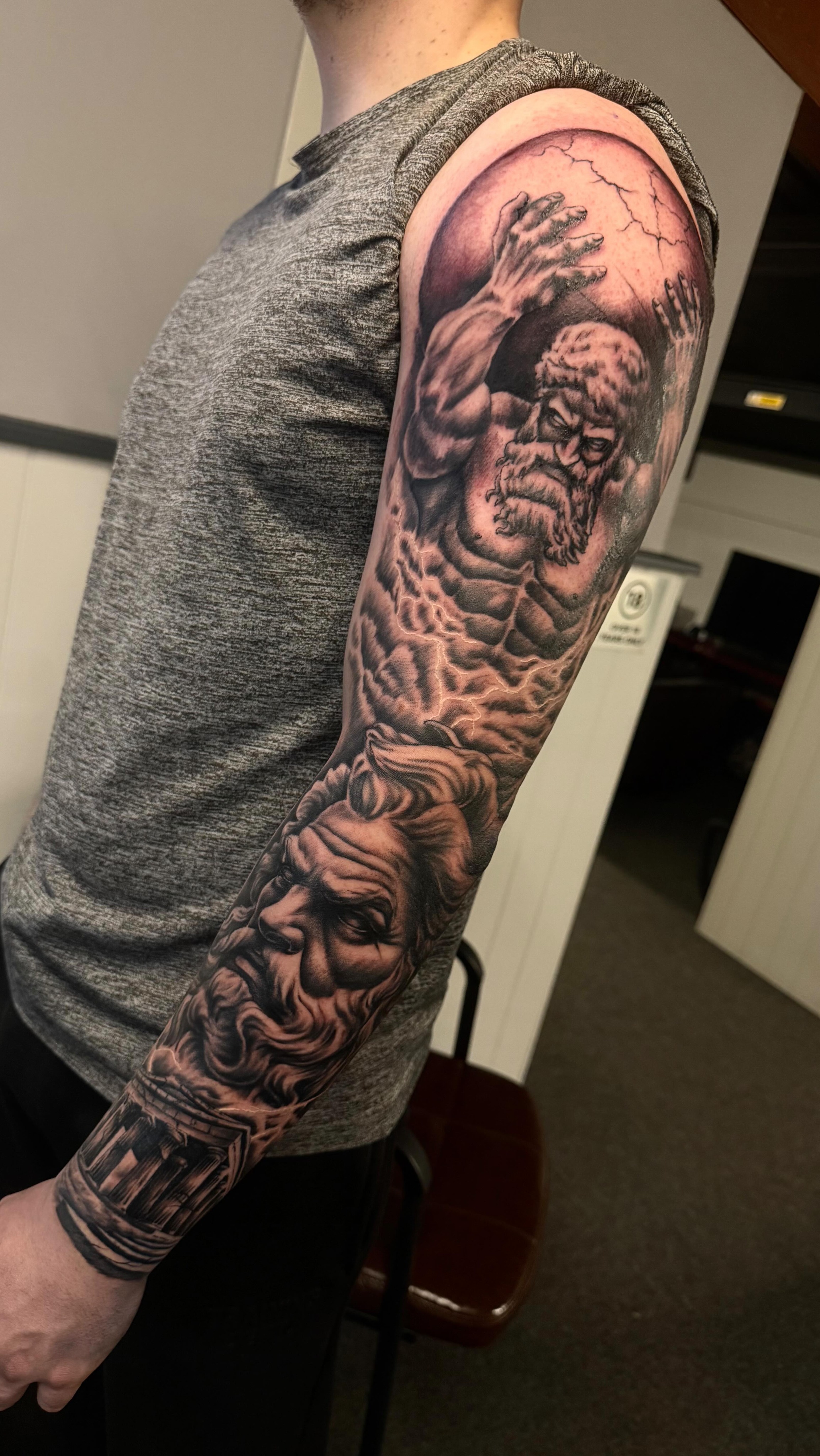 GREEK SLEEVE
First outer sleeve in one hit! About 7 and a half hours to just under 8 hours roughly
My first guinea pig from my story the other day! Buzzing with how this turned out and sat like a rock! Atlas and Zeus!
Looks sick having a fresh tattoo this big but you must have some sort of pain tolerance as it is a long day, #tattoo #tattooartist #tattooinspiration #tattooidea #tattoostudio and most of my clients know my views on numbing creams …
For anyone interested this was £700
Booking for June
📍Bury St Edmunds, Suffolk