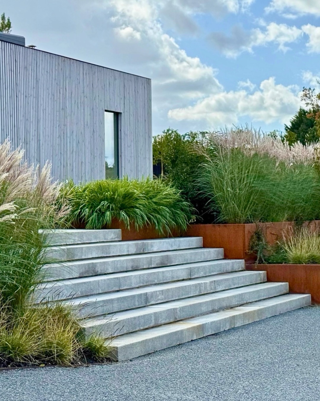 Great to receive these photos from one of our Kent projects completed last autumn.
Lots of en masse grasses to maintain a simple and contemporary planting palette requested by the client.
Schevellis pavers, and Adezz corten retaining steel walls, complement the timber-clad house beautifully.
As always, it was a great collaborative process working with contractor @mcnaughtons_landscaping 🙌
⸻
ABOUT: Joe Perkins Design is a multi-award-winning landscape design consultancy, creating innovative outdoor spaces that celebrate the environment, wildlife, and biodiversity. Working across the UK and internationally, we partner with clients who share our passion for sustainable and visionary design. Discover more about our work at: www.joeperkinsdesign.com