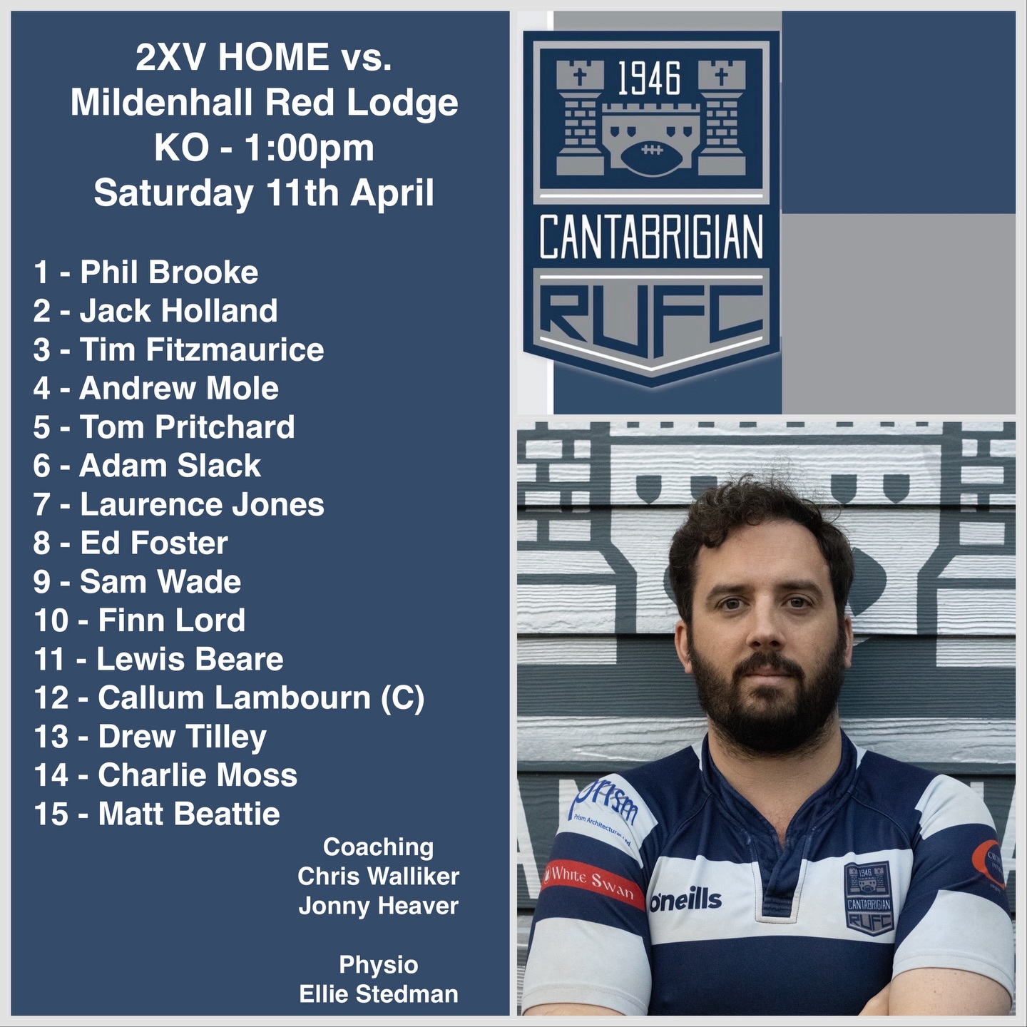 DOUBLE HEADER SATURDAY!
💥2XV SQUAD ANNOUNCEMENT💥
The 2XV are at HOME against @mildenhallredlodge_rufc please note the earlier kick off of 1PM!
Good luck lads 💥
📸 @bwsportsphotography
#rugby #rugbyunion #cantabs #cantabsrugby #socialrugbyincambridge