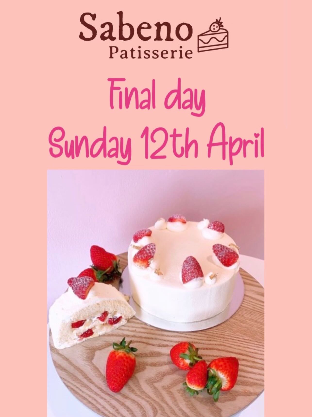 Important message:
Sabeno Patisserie, which has been blessed with many loyal customers for the past four and a half years will be closing due to owner Saori’s health issues and her desire to spend more time with family. The last day of business will be Sunday, April 12th. We apologise for the delay in this announcement, as the business sale process has taken longer than expected. We are so grateful to all our customers. Thank you very much for all your support. #thankyousomuch❤️❤️❤️ #sabenopatisserie