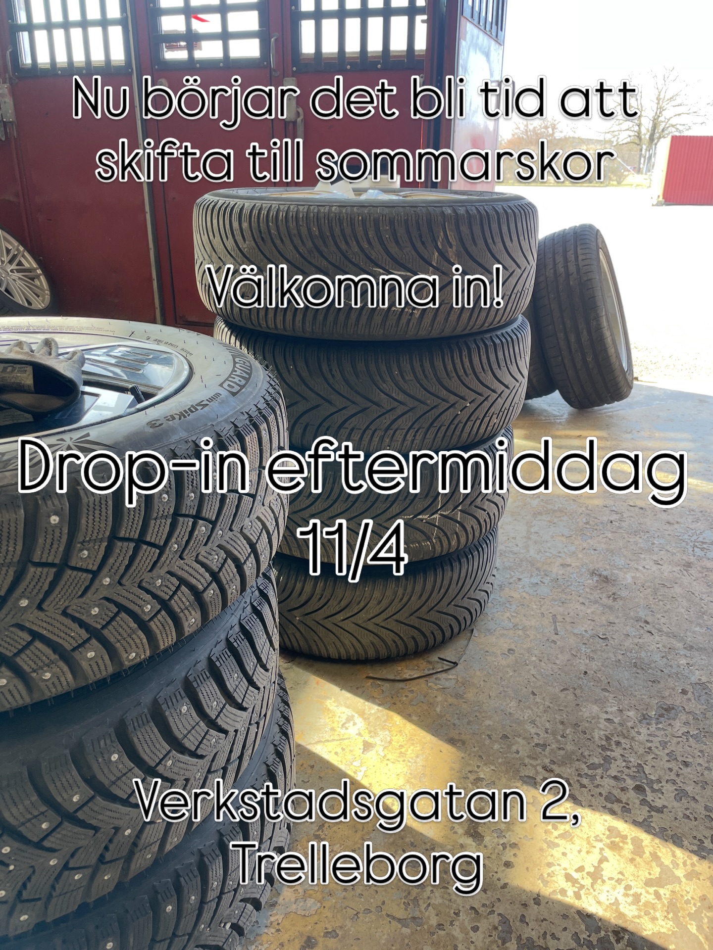 👉 11/4 – Drop-in på Verkstadsgatan 2
Väntar du…
så väntar du tillsammans med alla andra.
Kom in nu istället och få det gjort snabbt och smidigt.
🛞 Byte till sommarhjul
🅿️ Möjlighet till däckhotell
☕ Kaffe medan du väntar
Vi kör löpande hela eftermiddagen – men räkna med tryck.
📍 Verkstadsgatan 2, Trelleborg
📞 0410-12630