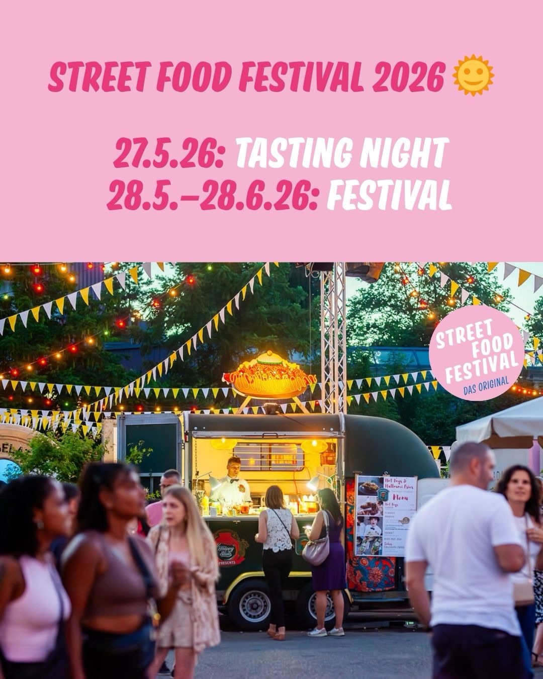 Die ersten warmen Tage sind da – und wir freuen uns jetzt schon riesig auf die neue Street Food Saison. ☀️🌮
Street Food Festival 2026
Mi, 27.5.26 – Tasting Night
Der erste Vorgeschmack auf den Street Food Festival Sommer – kleine Häppchen, grosse Highlights.
Tickets findest du im Link in der Bio.
Do, 28.5. – So, 28.6.26 – Festival
Über 4 Wochen Street Food, Drinks & gute Vibes am Hardturmplatz – mit wechselnden Ständen, neuen Highlights und dem Breakfast Club jeden Sonntag.
📍 Ort: Hardturmplatz, Stadionbrache Hardturm Zürich
Save the Date – und folg uns für alle Updates!
. . .
The first warm days are here – and we’re already super excited for the new street food season. ☀️🌮
Street Food Festival 2026
Wed, May 27, 2026 – Tasting Night
Your first taste of the Street Food Festival summer – small bites, big highlights.
Tickets via link in bio.
Thu, May 28 – Sun, June 28, 2026 – Festival
Over 4 weeks of street food, drinks & good vibes at Hardturmplatz – with rotating vendors, new highlights and the Breakfast Club every Sunday.
📍 Location: Hardturmplatz, Stadionbrache Hardturm, Zurich
Save the date – and follow us for all updates!