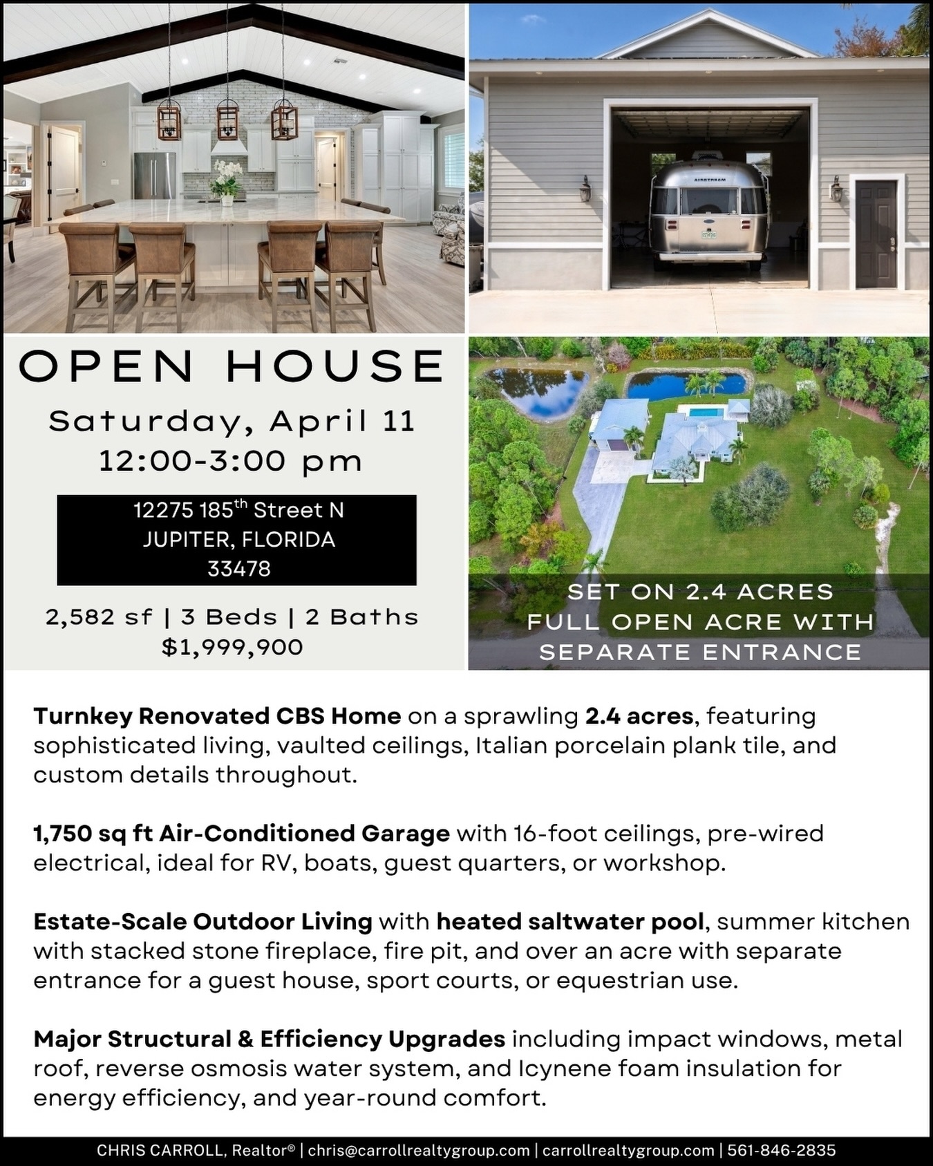 🏡 OPEN HOUSE | Jupiter Acreage + Dream Garage
📍 12275 185th Street N, Jupiter, FL
📅 Saturday, April 11 | ⏰ 12-3pm
2.4 acres. No HOA. A 1,750 sq ft air-conditioned garage with 16-foot ceilings.
If you’ve been searching for a Jupiter Farms home with acreage and a large detached garage, this is the one you need to see in person.
This fully renovated CBS estate offers rare flexibility for RV storage, boat storage, car collections, or a workshop setup, all within a private, fully fenced property with a separate entrance and endless expansion potential.
Inside, the home delivers elevated living with a gourmet kitchen, oversized island, soaring ceilings, and seamless indoor-outdoor flow. Step outside to your private oasis with a heated saltwater pool, summer kitchen, and fire pit - designed for true Florida living.
✔ 2.4-acre private estate in Jupiter Farms
✔ Massive air-conditioned garage with 16-ft ceilings
✔ No HOA with room for RVs, boats, and more
✔ Fully renovated, turnkey CBS construction
Minutes to Jupiter beaches, Jupiter Inlet, and Riverbend Park
📲 561-846-2835 | 🌐 carrollrealtygroup.com
🔗 Link in bio
#JupiterFarmsHomes #AcreageHomesFlorida #JupiterFLRealEstate #LuxuryHomesFlorida #OpenHouseFlorida