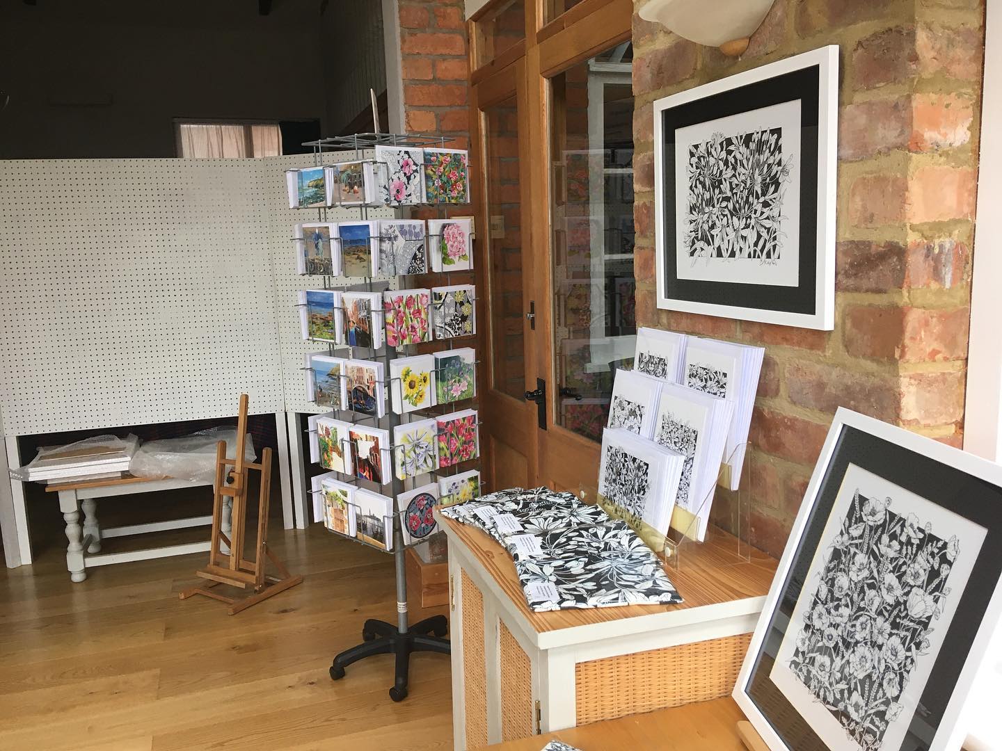 Prep underway for Open Studios next weekend. Paintings, prints, cards and even hand-designed tea towels! Do pop in for a browse and chat. #northantsopenstudios #harboroughartistscluster