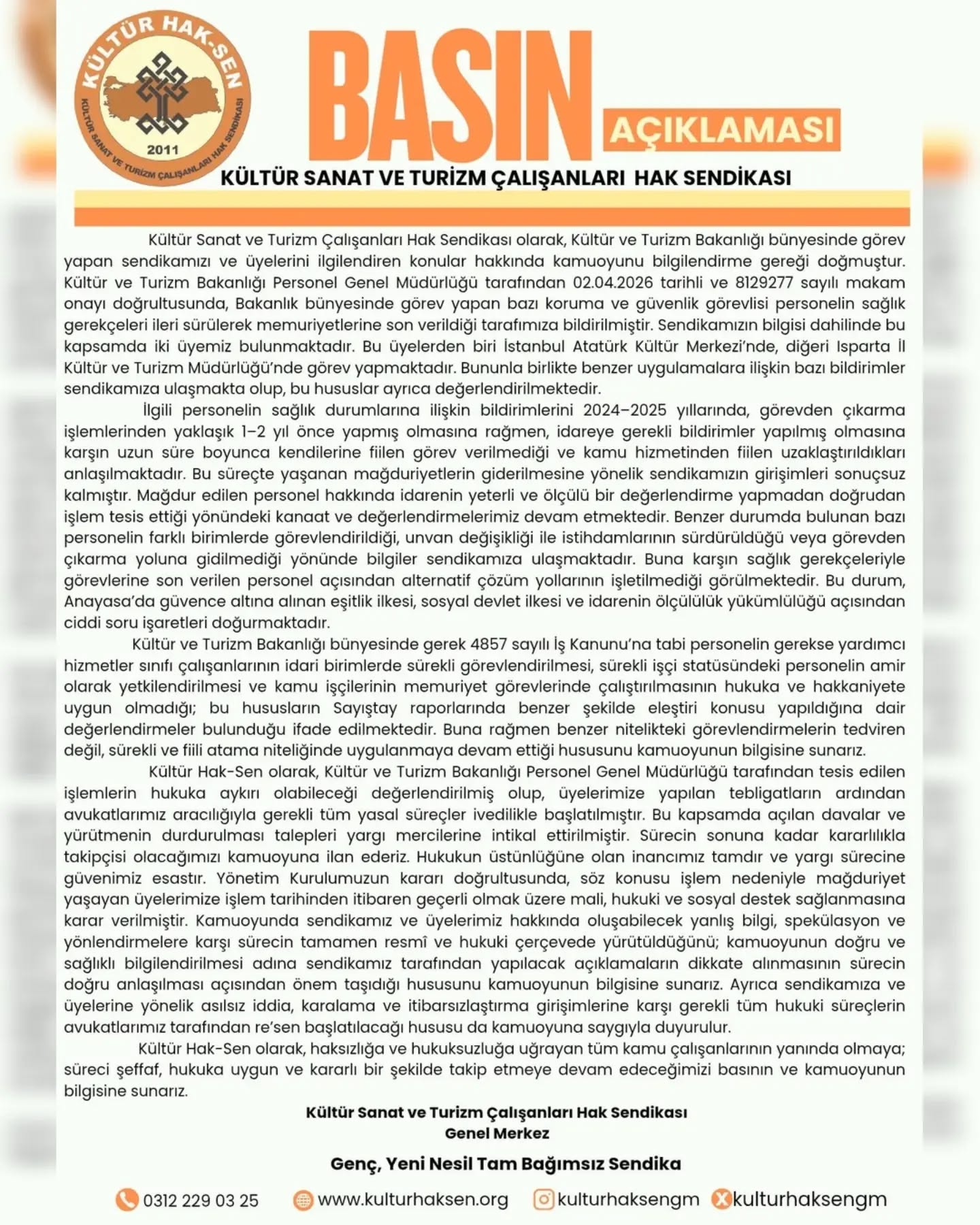 Basına ve kamuoyuna saygıyla duyurulur.
@ayhan_civi
@haksengm
@kulturhaksengm
@tcbestepe
@rterdogan
@tckulturturizm
@mehmetersoytr
@adalet_bakanlik
@iletisim