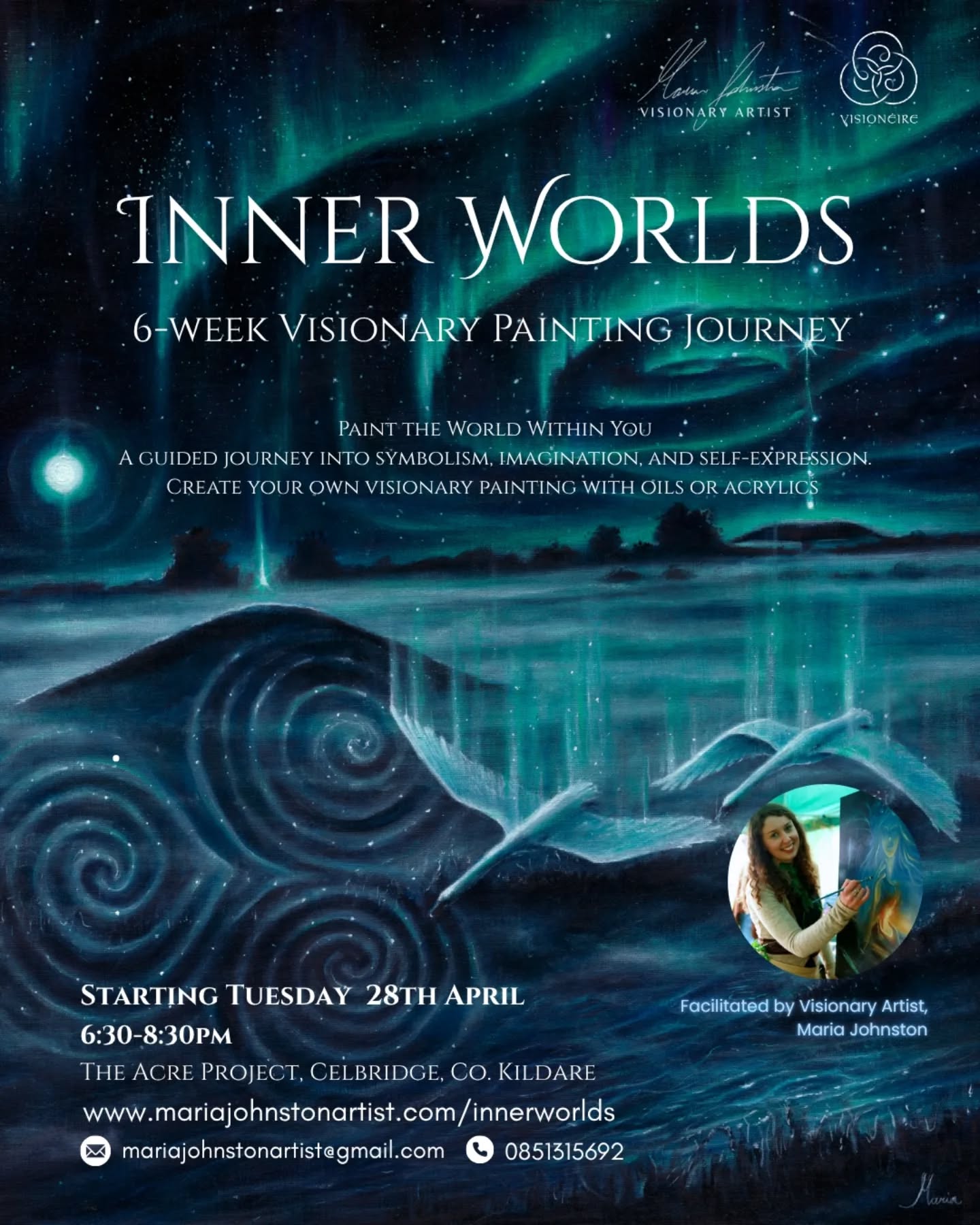 ✨️Inner Worlds: A Visionary Painting Journey✨️
I am delighted to be hosting this 6-week course is designed to help you explore your inner imagery and bring it to life on canvas through a blend of intuitive practice and painting techniques.
You’ll be guided step by step in creating a unique, symbolic painting using acrylics and oils.
No experience needed.
This is more than a painting course.
It’s a space to reconnect with your creativity, your imagination, and your own visual language.
Location: The Acre Project, Celbridge
Date: Starts Tuesday April 28th 6:30-8:30pm
Runs every Tuesday for 6 weeks
✨ Limited spaces
DM me or follow the link in bio to book your place.
#artclasses #visionaryart #visionaryartist #kildare #irishart