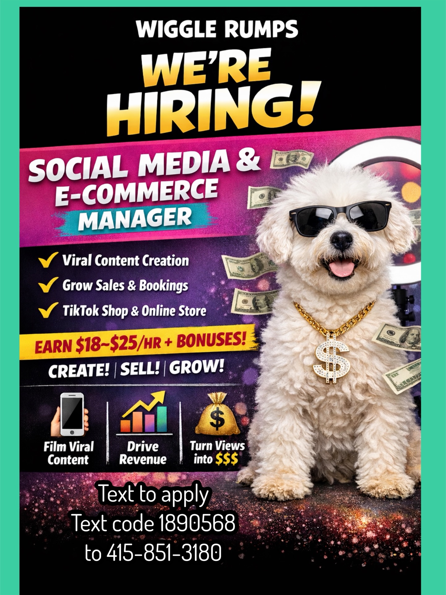 🚨 NOW HIRING 🚨
Social Media + E-Commerce Manager
This role focuses on building and growing a strong digital brand presence.
🎬 Content creation + direction
🛍 Online store support
📈 Brand growth, engagement & visibility
📍 Castro Valley
💰 $18–$25/hr + performance bonuses
👉 Text to apply
Text code 1890568
to 415-851-3180
