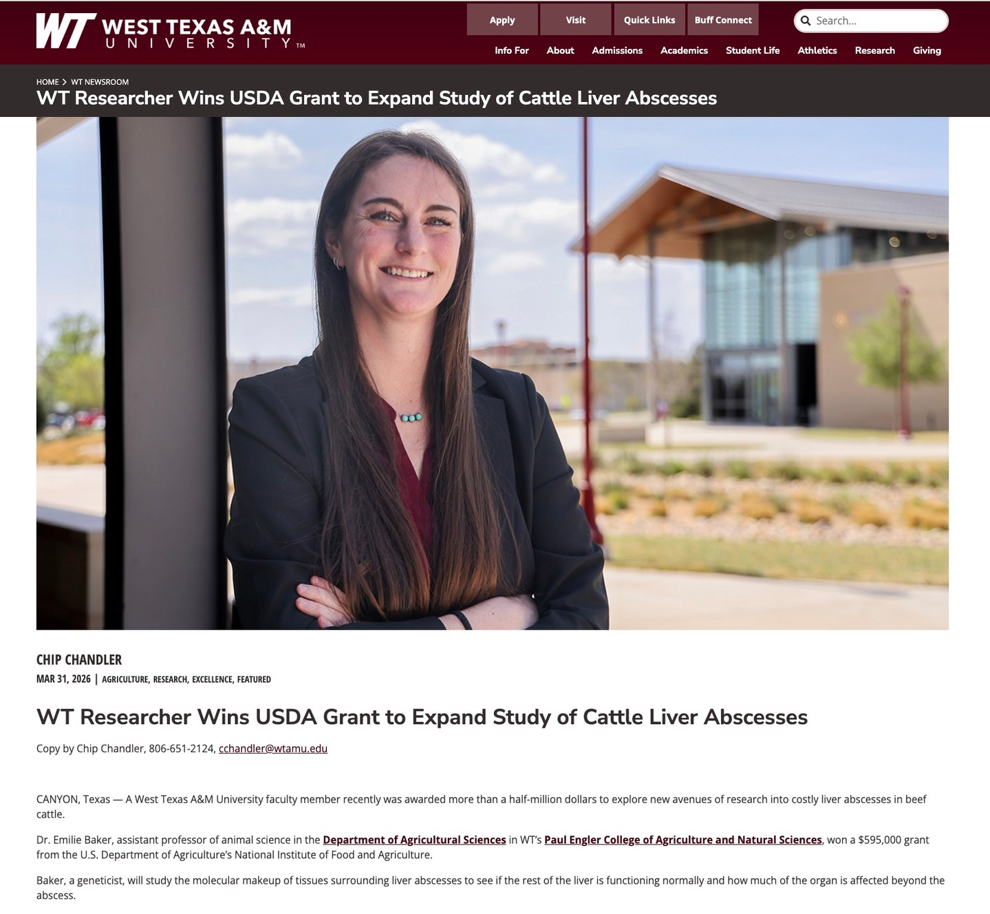 AG NEWS: WTAMU’s Dr. Emilie Baker has been awarded a $595,000 grant from the U.S. Department of Agriculture’s National Institute of Food and Agriculture to explore new approaches to addressing costly liver abscesses in beef cattle. We love seeing groundbreaking research like this happening right here in the heart of beef country. Visit the link in our bio to read more. #TheRANGE #PanhandleAg #CattleResearch