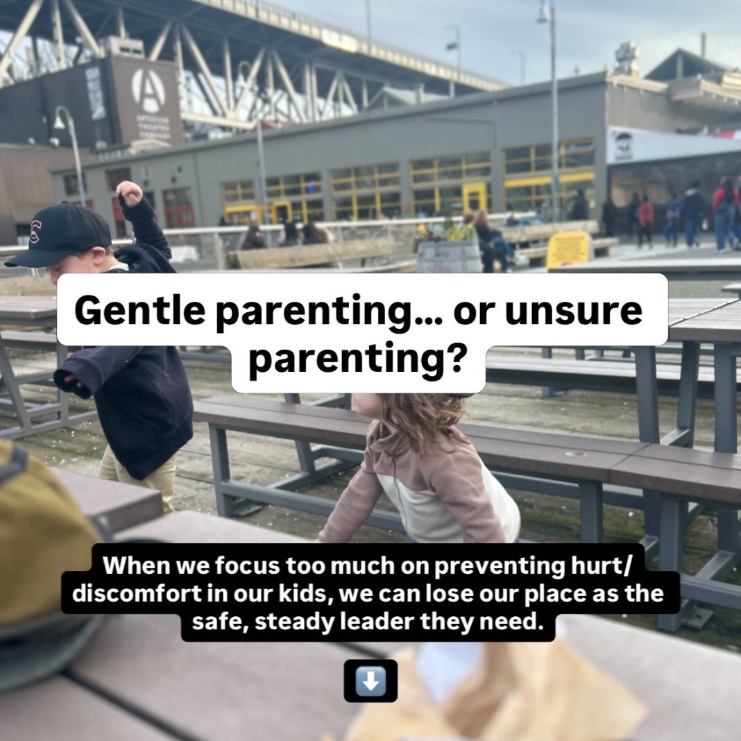 There’s a lot of conversation right now about gentle parenting, for good reason. Many of us are trying to do things differently than how we were raised.
But somewhere along the way, gentle parenting has started to look like: Avoiding saying no, or doing everything we can do prevent discomfort, even at times reducing accountability for our kids because we hate to see them feel anything “too big.” Even second-guessing our own instincts!
And that’s where it can shift into something else…or a few things.. uncertain parenting..permissive parenting..basically any kind of parenting that is lacking confidence or appropriate leadership.
Gentle parenting could sound like:
“I see you. Your feelings matter. I’ll stay connected to you, even when things are hard.”
Unsure parenting is more like:
“I don’t want to upset you… so I’m not sure where to hold the line.”
But the truth is that kids don’t just need connection and a soft place to land, they also need someone steady to lead. From an attachment perspective, children feel safest when caregivers are both emotionally present and able to hold clear boundaries. Kids aren’t wired (yet) to manage limits, think ahead, or regulate on their own. So when we step back too much, they don’t feel free, they often feel unsteady.
And when it comes to helping kids build resilience, hearing “no,” feeling frustrated, and not getting their way are part of what also helps kids grow. And then they learn how to handle big feelings, how to cope when things don’t go their way, how to trust in healthy authority figures.
Good parents aren’t always calm and don’t always say yes or cushion their kids. Which is also being okay saying,“No, I won’t let you do that.” Or, “I know you’re upset and the answer is still no.”
The goal isn’t to raise a child who never feels upset.
(For me anyway) it’s to raise a child who knows,
“I can handle hard things, AND I’m not alone.” And to raise a decent human being who is accountable for their actions!
Doesn’t always have to be perfectly “gentle.”